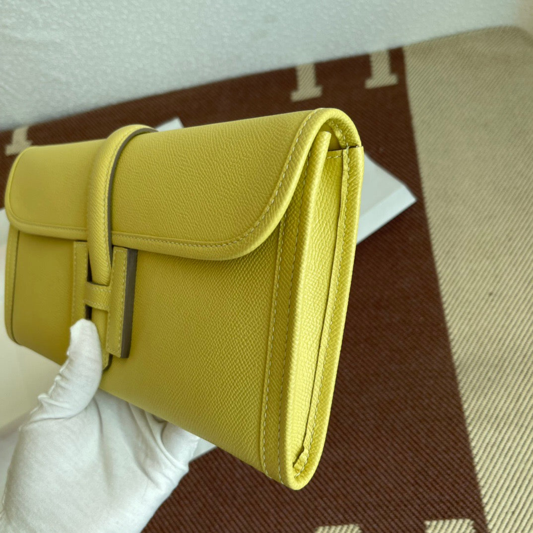 Hermes Jige Elan 29 Clutch Bag In Jaune Poussin  Epsom Leather