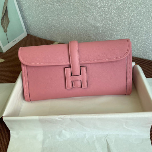 Hermes Jige Elan 29 Clutch Bag In Rose Confetti Epsom Leather