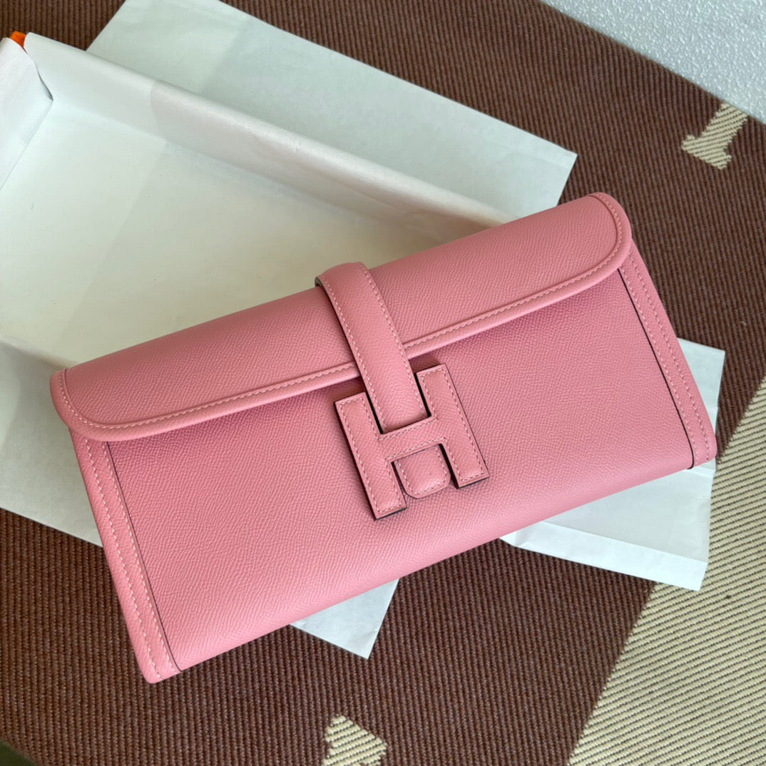 Hermes Jige Elan 29 Clutch Bag In Rose Confetti Epsom Leather