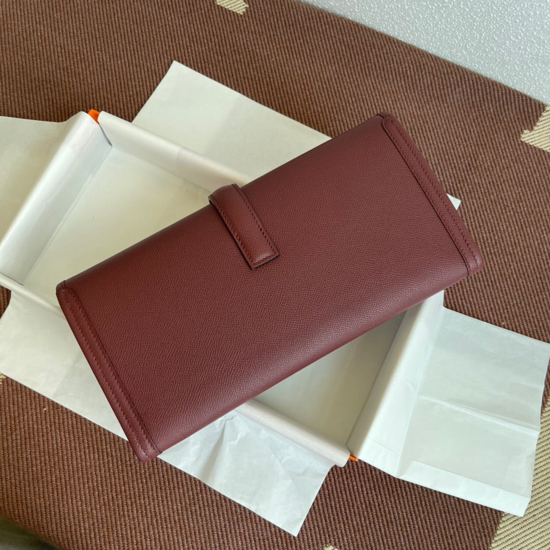 Hermes Jige Elan 29 Clutch Bag In Burgundy Epsom Leather