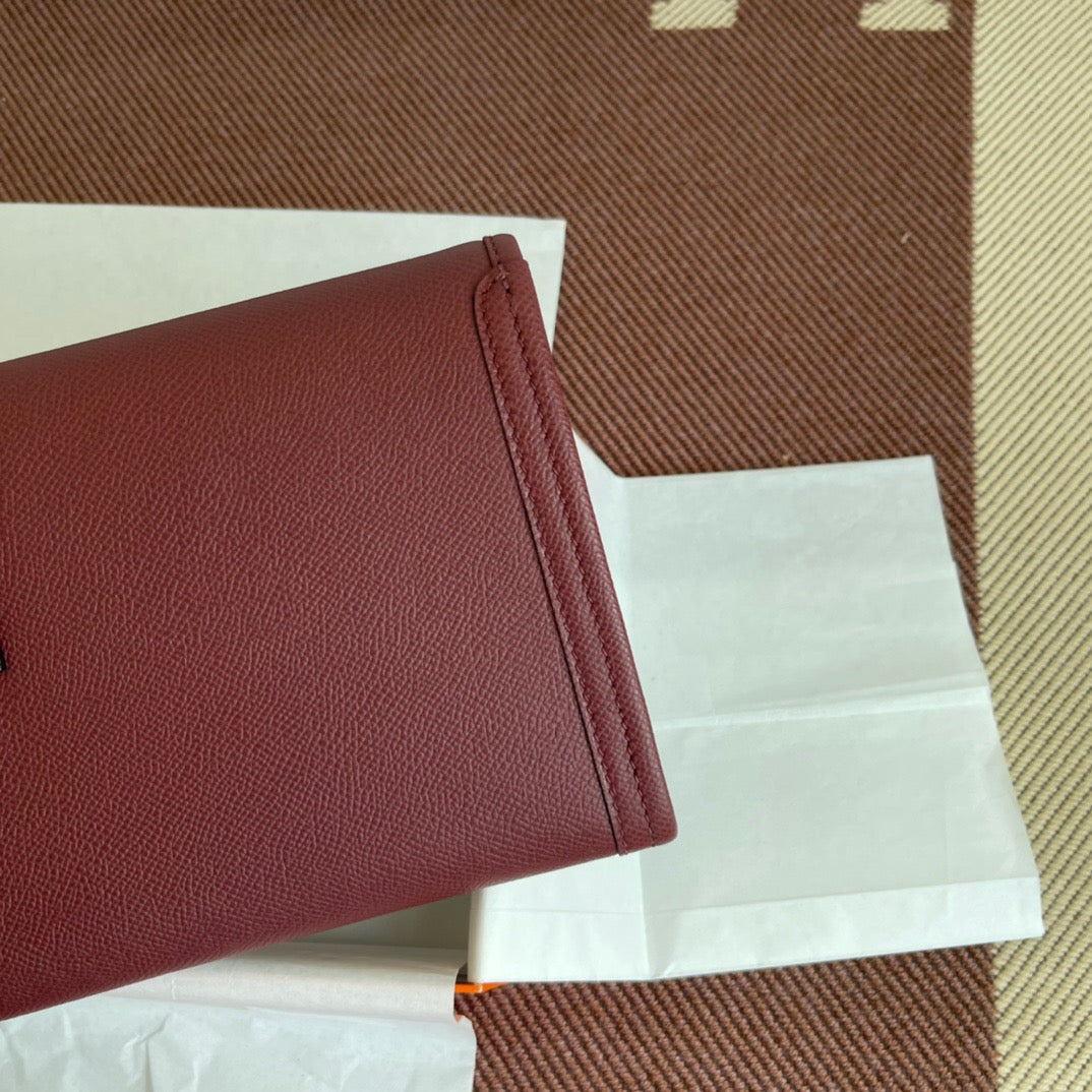 Hermes Jige Elan 29 Clutch Bag In Burgundy Epsom Leather