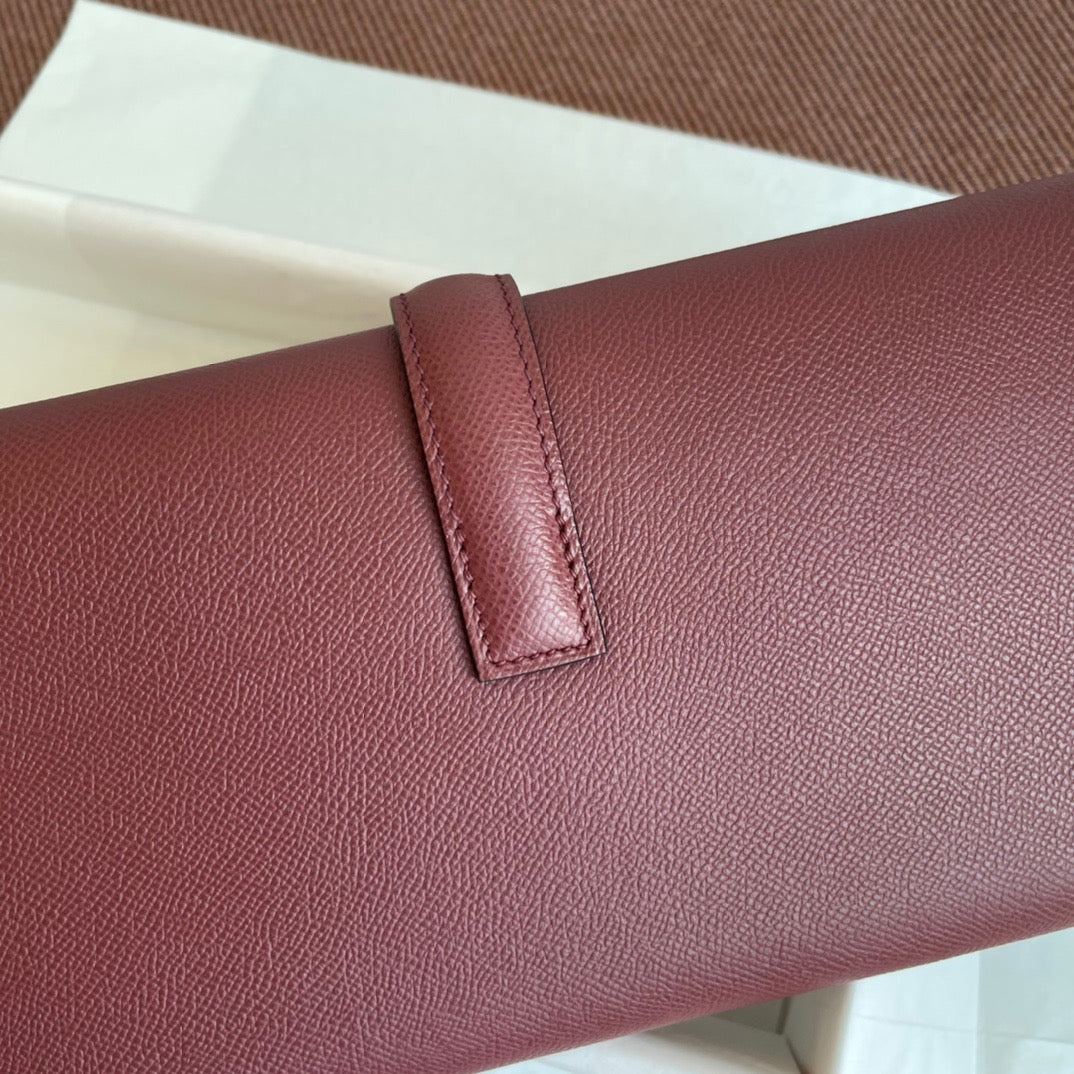 Hermes Jige Elan 29 Clutch Bag In Burgundy Epsom Leather