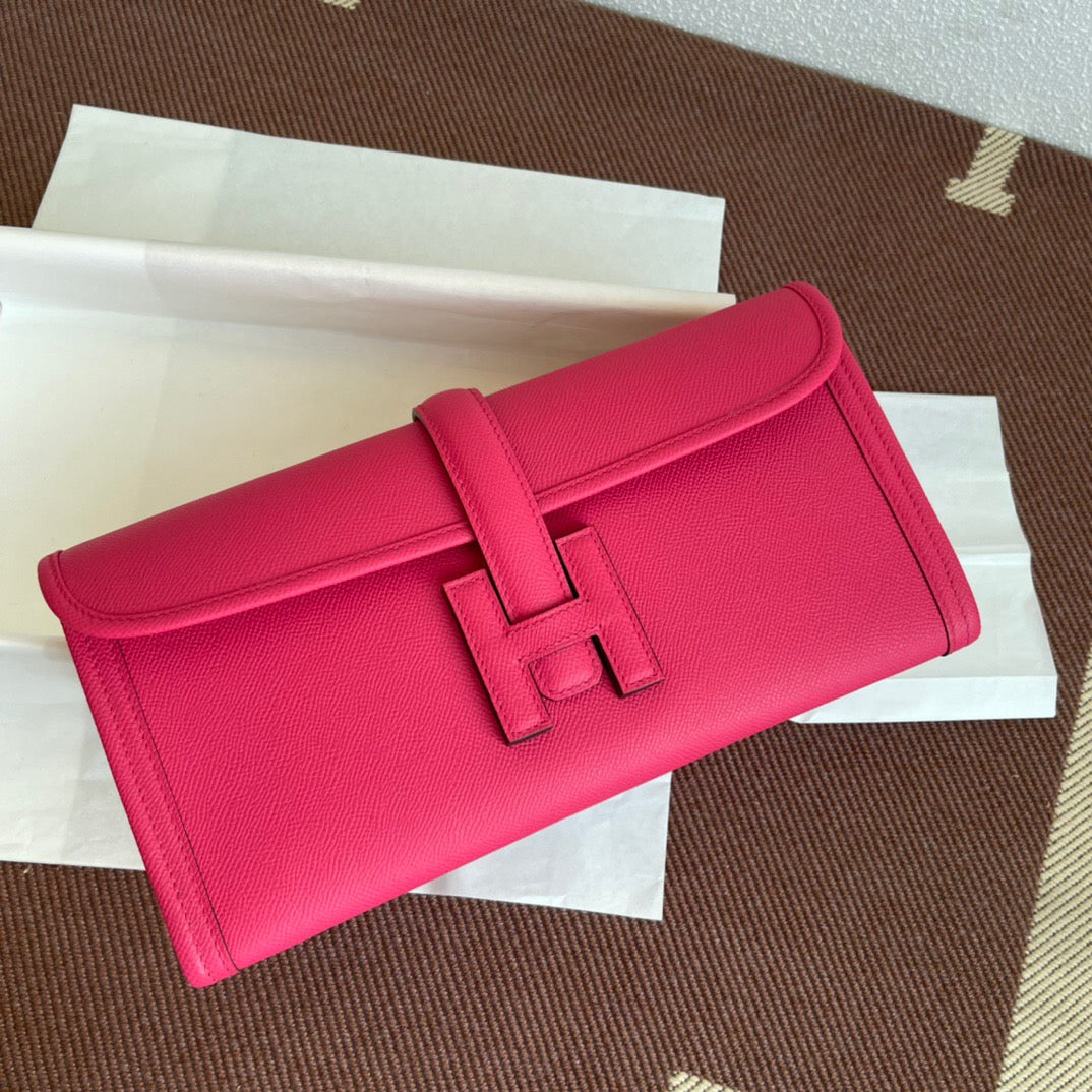 Hermes Jige Elan 29 Clutch Bag In Rose Red  Epsom Leather