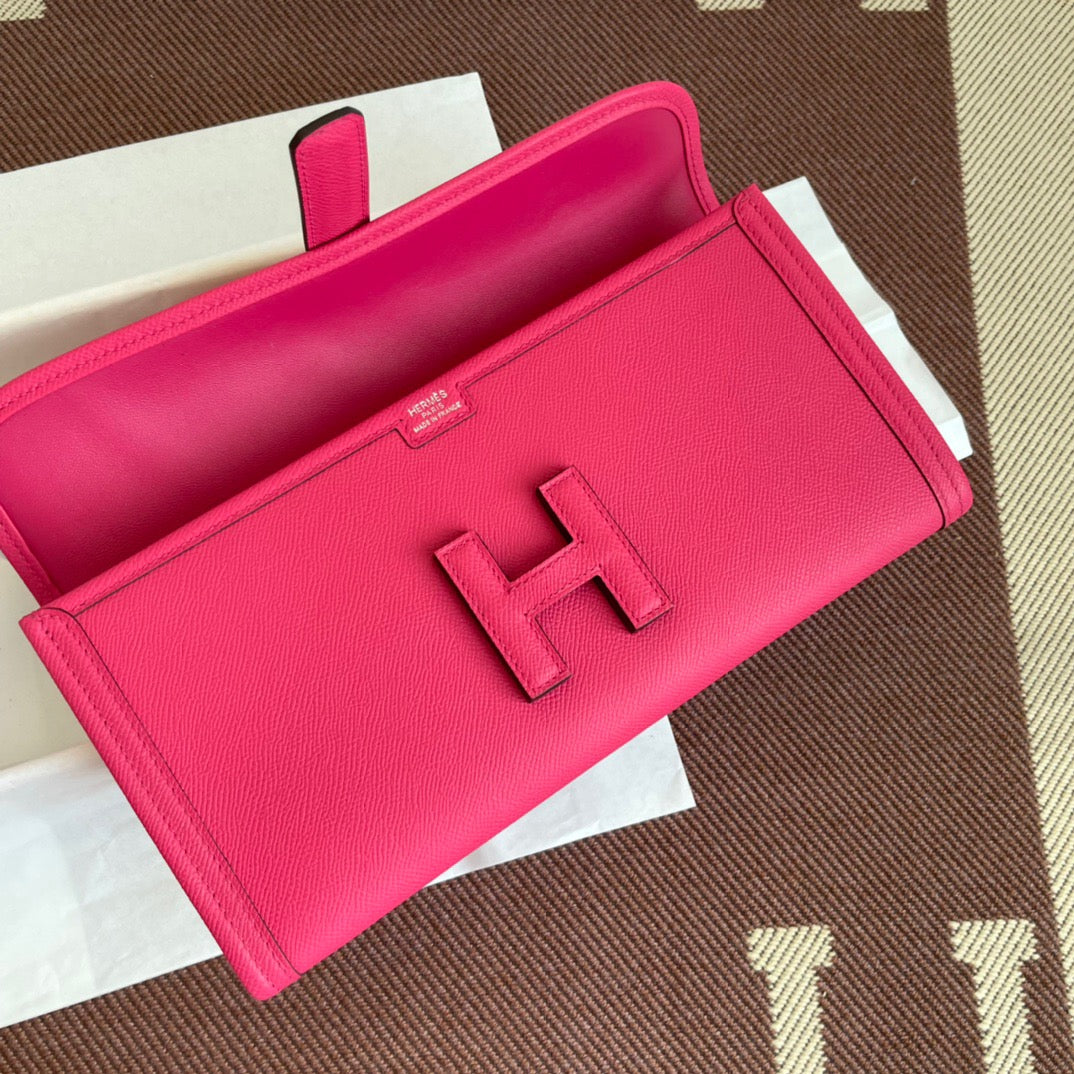 Hermes Jige Elan 29 Clutch Bag In Rose Red  Epsom Leather