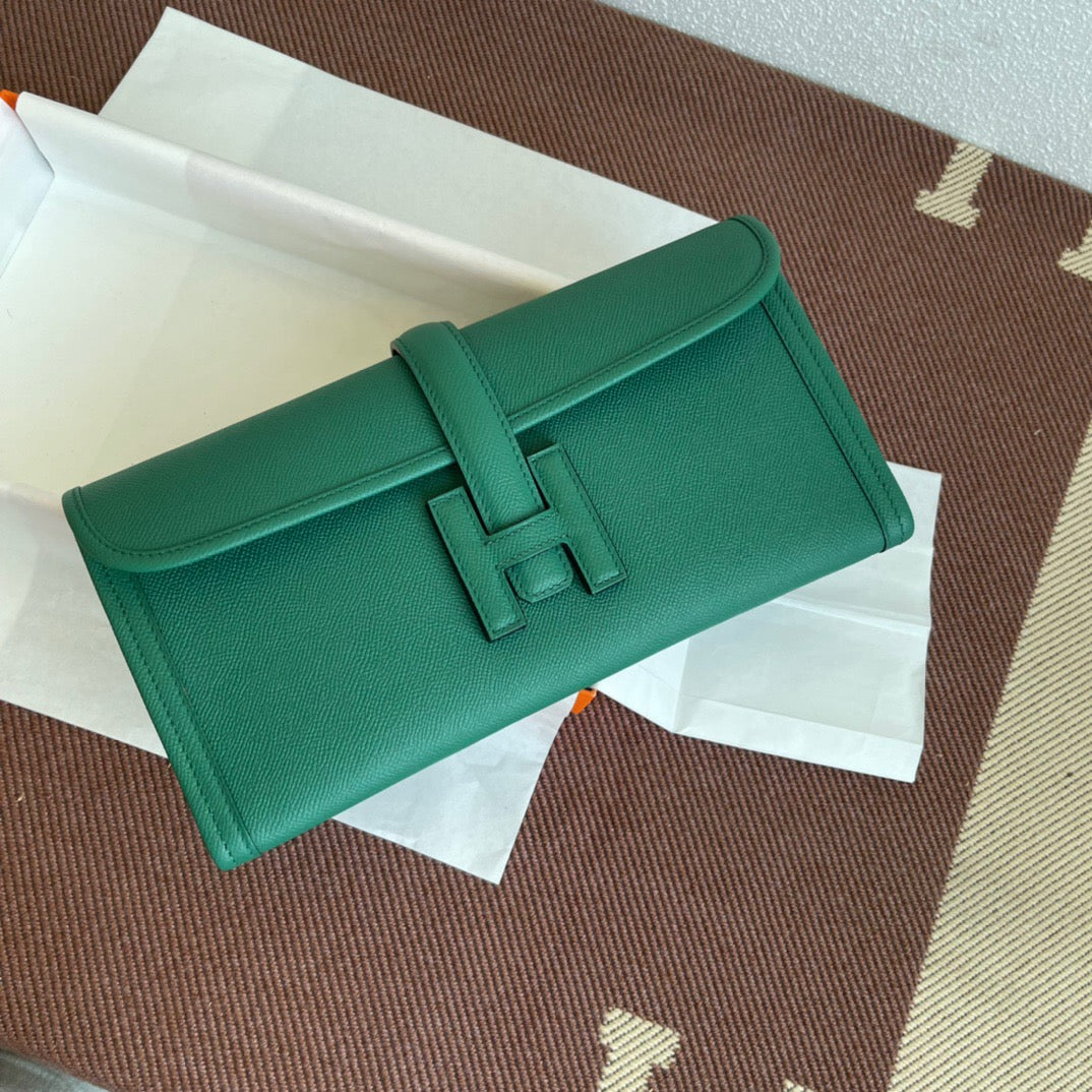 Hermes Jige Elan 29 Clutch Bag In Malachite Epsom Leather