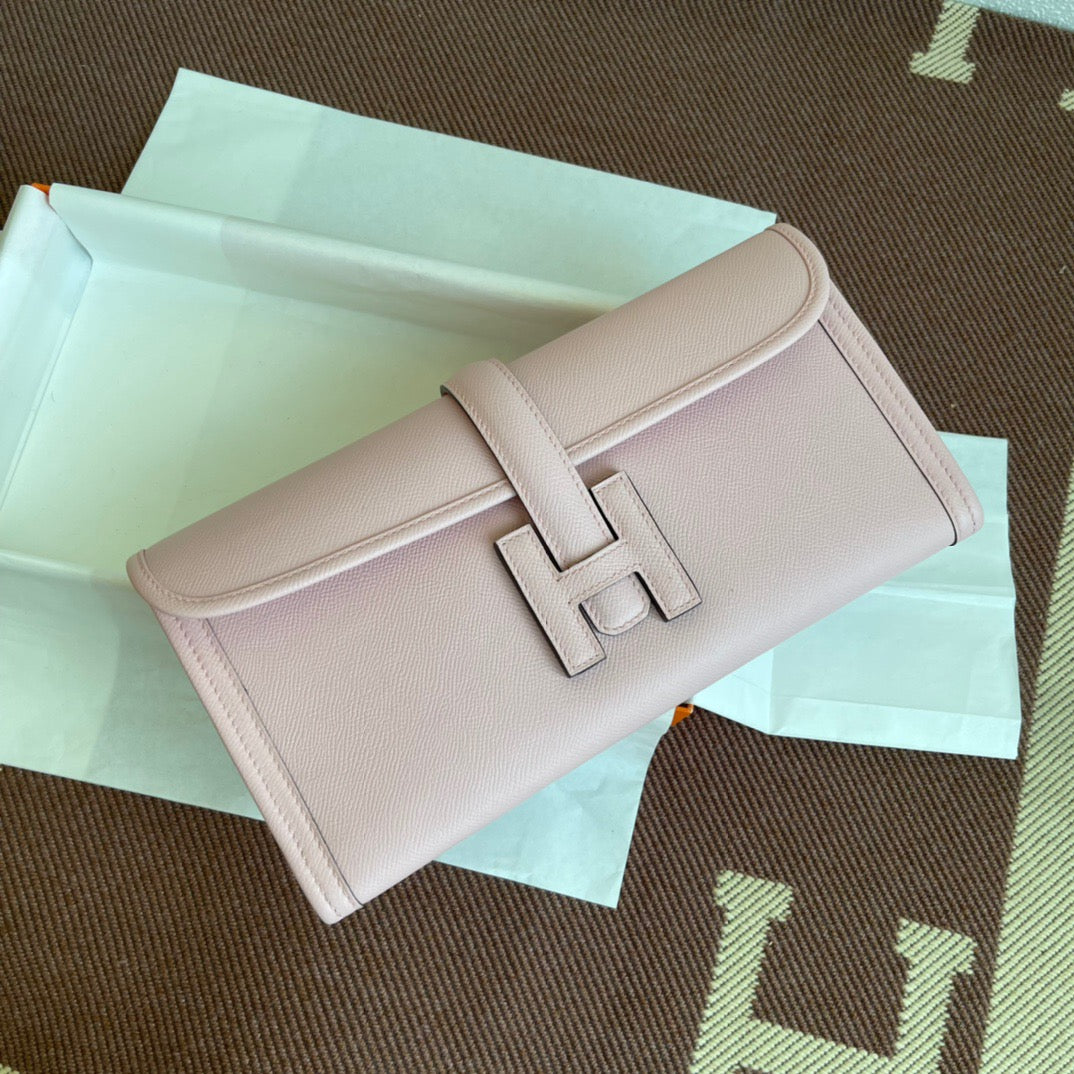 Hermes Jige Elan 29 Clutch Bag In Pink Epsom Leather