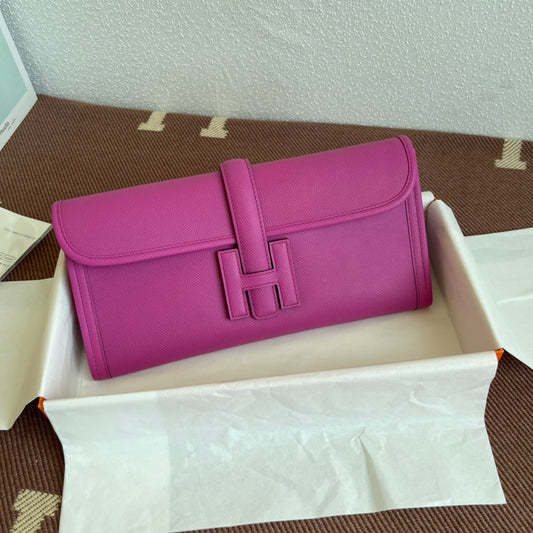 Hermes Jige Elan 29 Clutch Bag In Rose Purple Epsom Leather