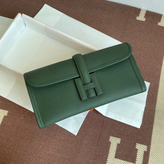 Hermes Jige Elan 29 Clutch Bag In ArmyGreen Epsom Leather