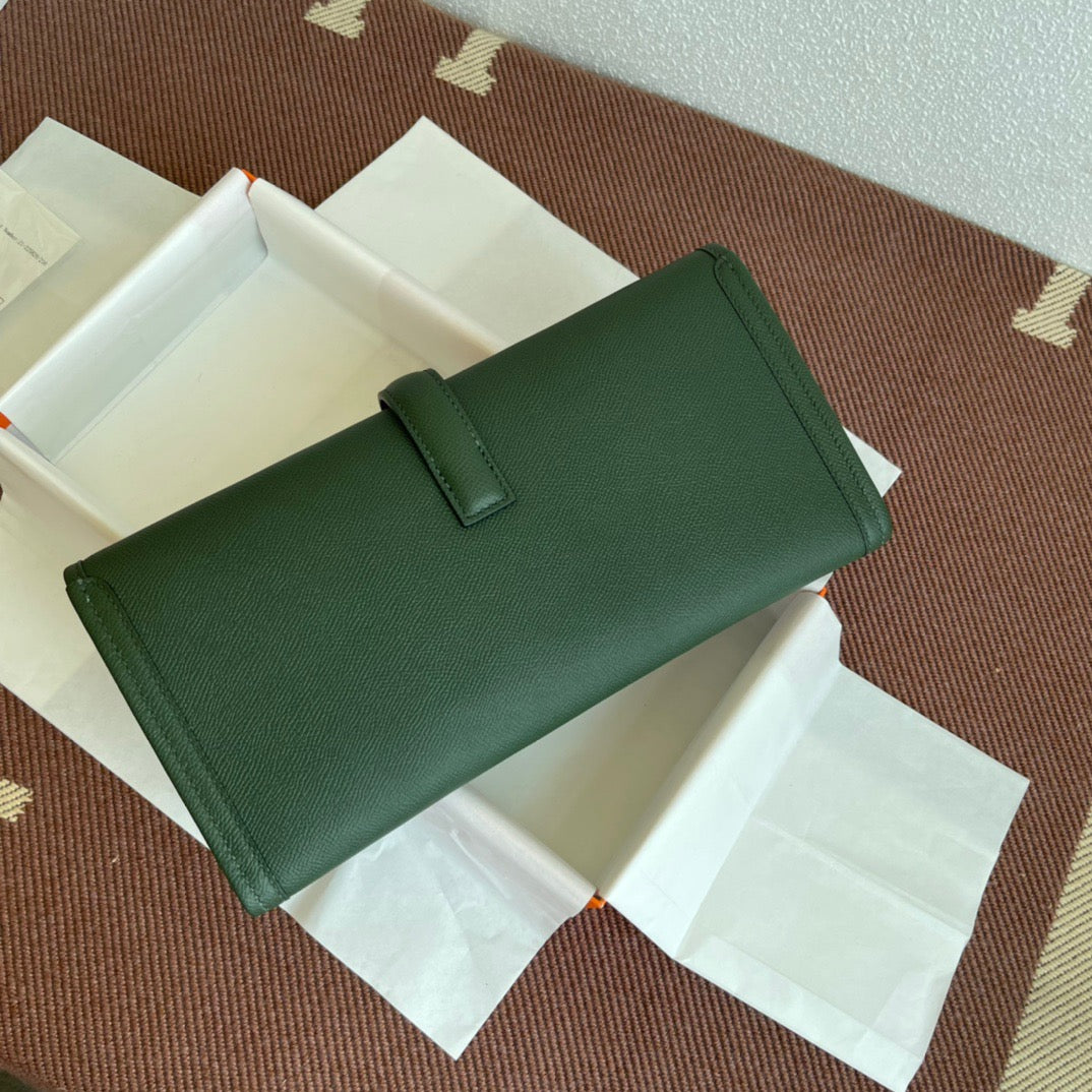 Hermes Jige Elan 29 Clutch Bag In ArmyGreen Epsom Leather