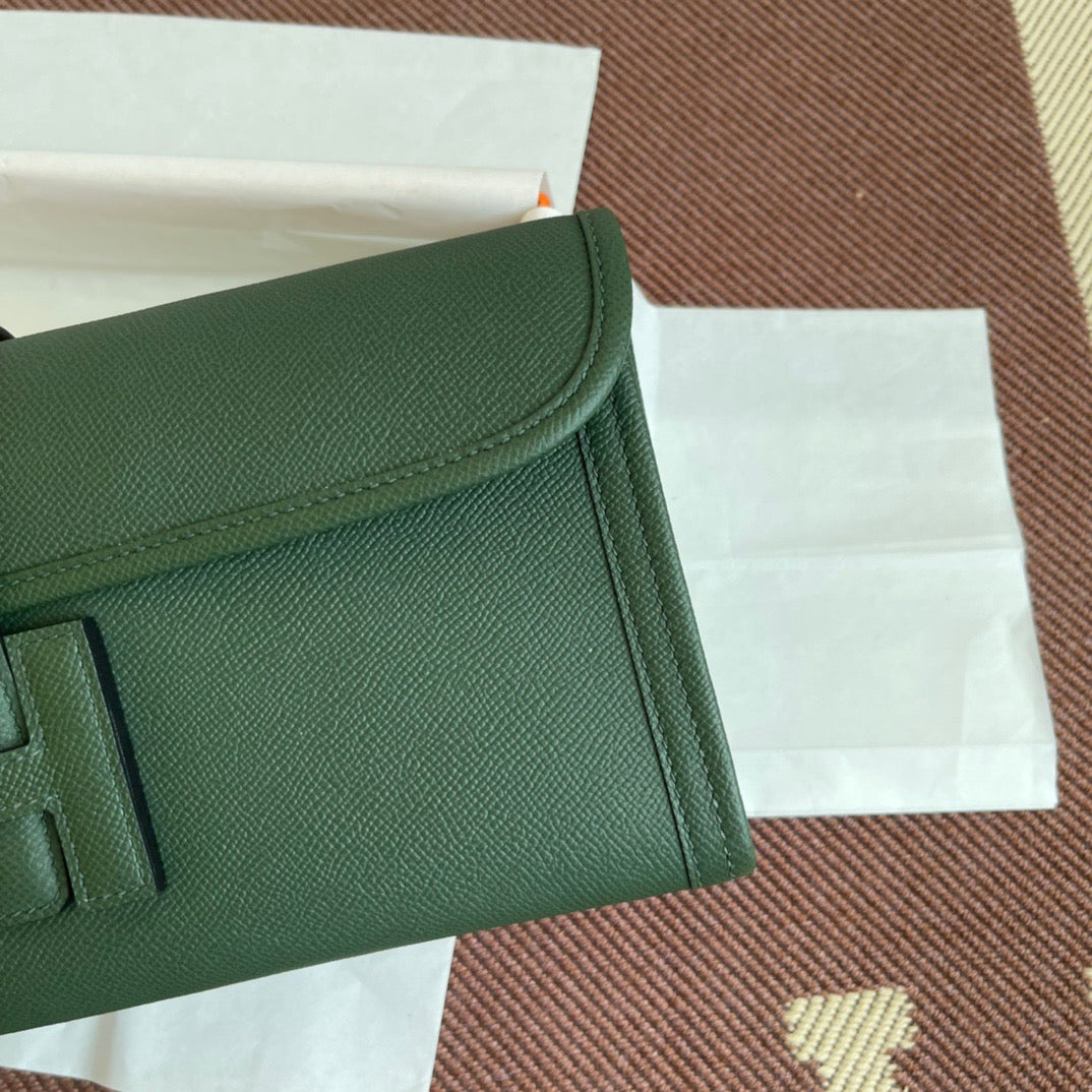 Hermes Jige Elan 29 Clutch Bag In ArmyGreen Epsom Leather