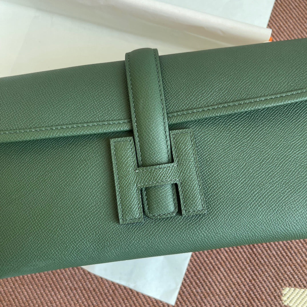 Hermes Jige Elan 29 Clutch Bag In ArmyGreen Epsom Leather