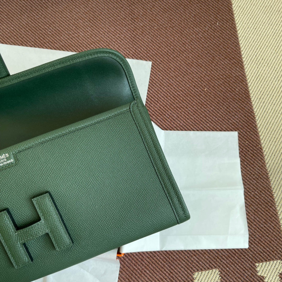 Hermes Jige Elan 29 Clutch Bag In ArmyGreen Epsom Leather