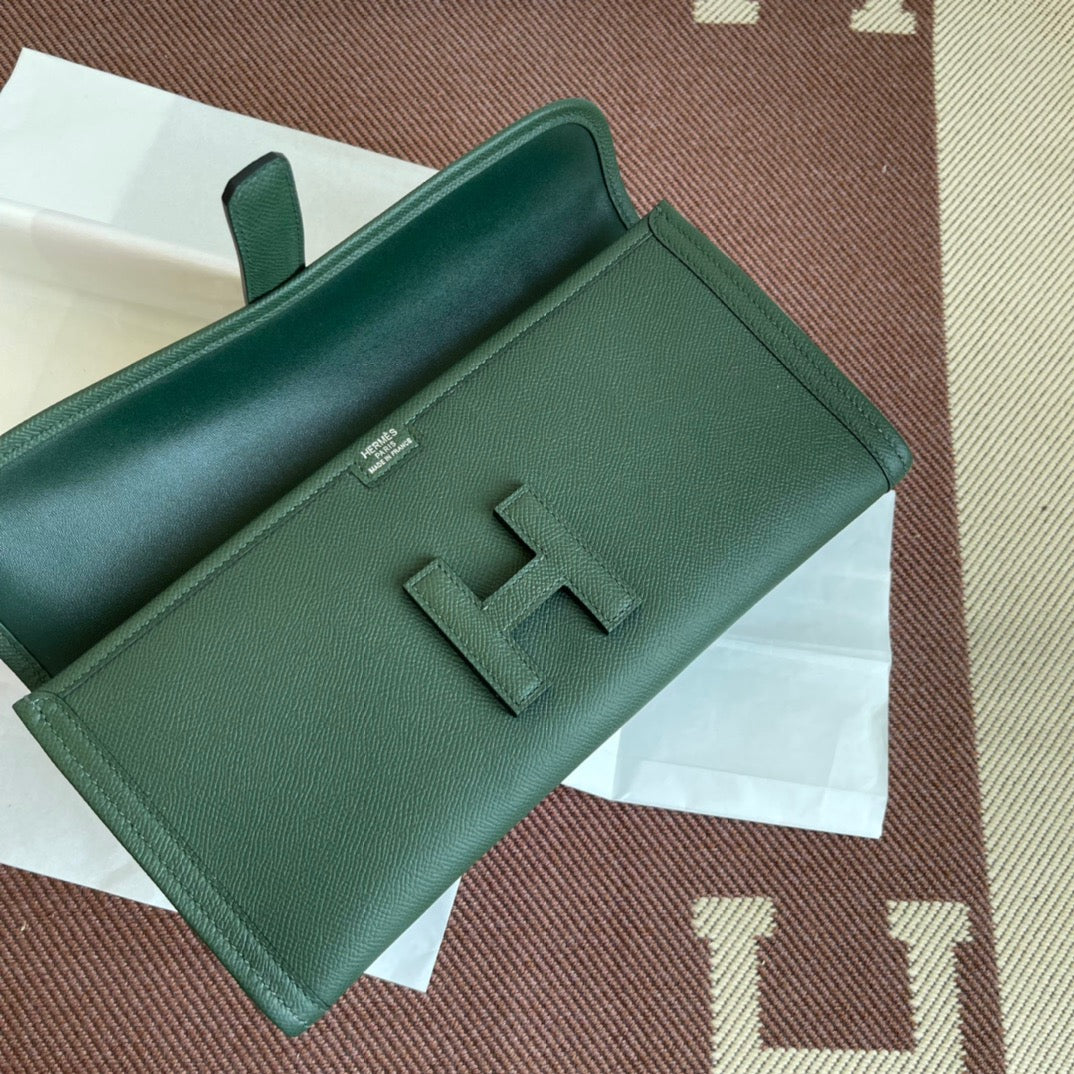 Hermes Jige Elan 29 Clutch Bag In ArmyGreen Epsom Leather