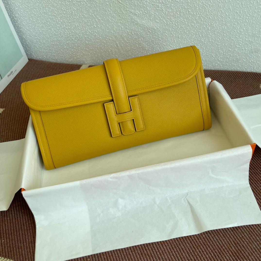 Hermes Jige Elan 29 Clutch Bag In Jaune Ambee Epsom Leather