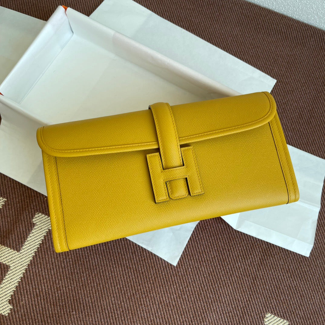 Hermes Jige Elan 29 Clutch Bag In Jaune Ambee Epsom Leather