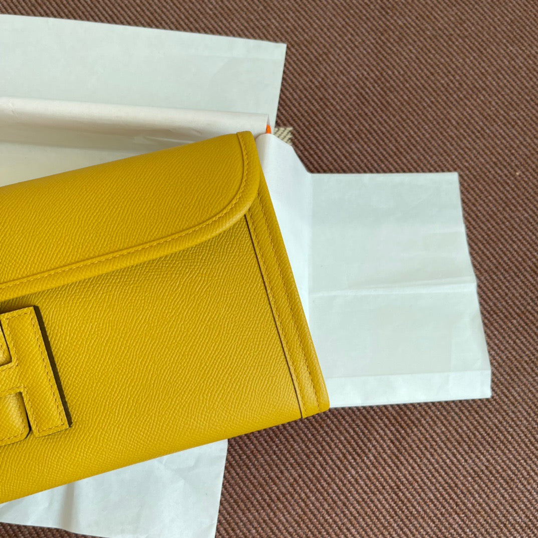 Hermes Jige Elan 29 Clutch Bag In Jaune Ambee Epsom Leather