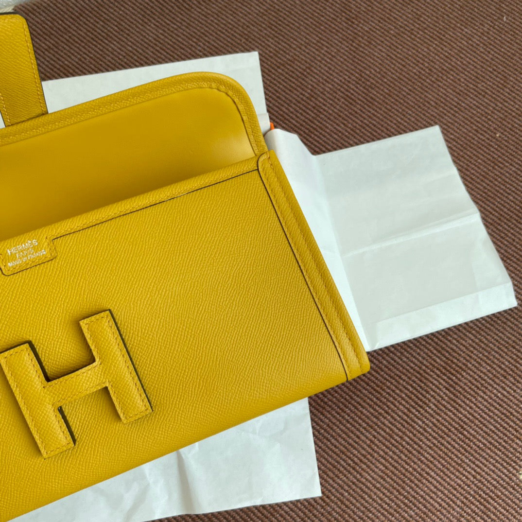 Hermes Jige Elan 29 Clutch Bag In Jaune Ambee Epsom Leather