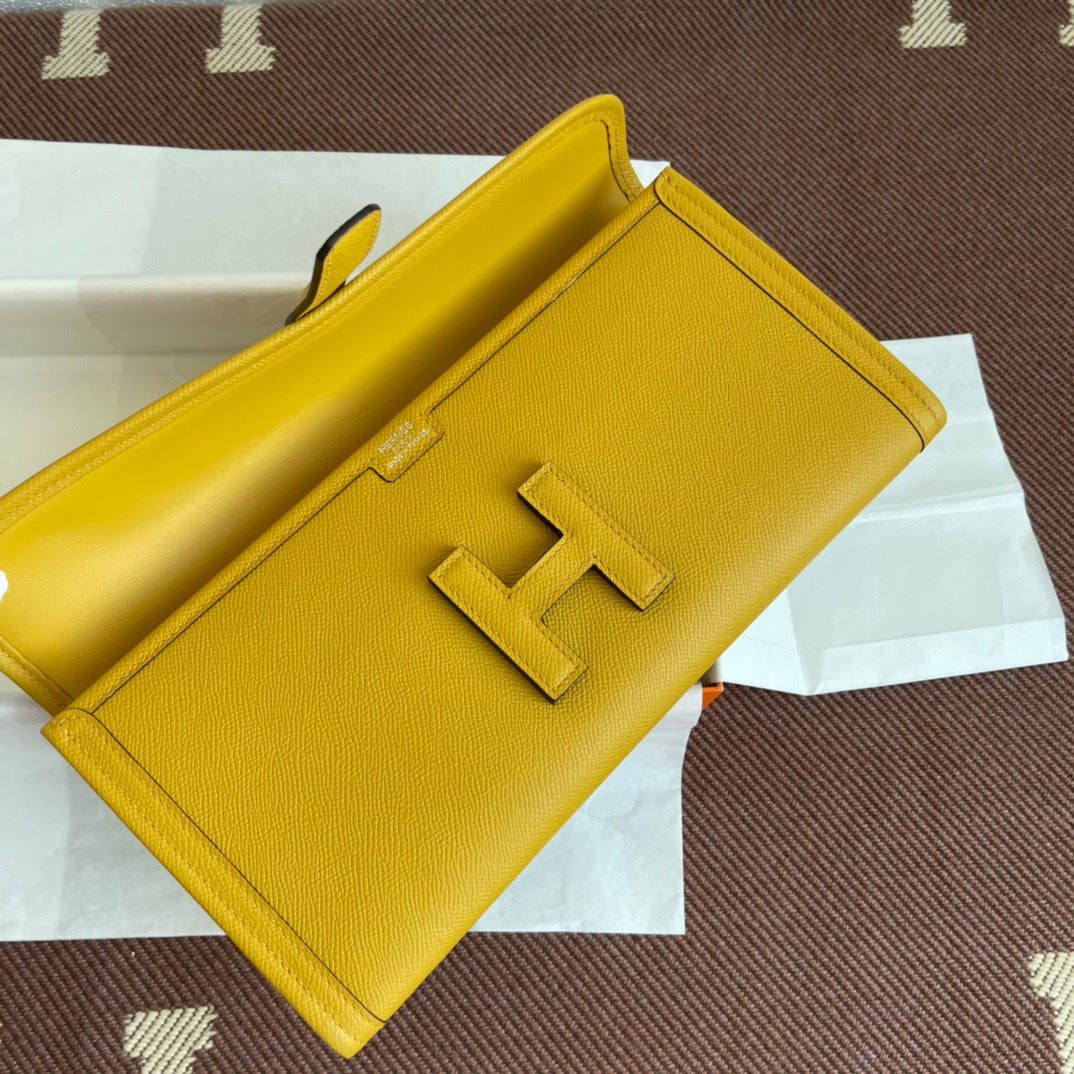 Hermes Jige Elan 29 Clutch Bag In Jaune Ambee Epsom Leather