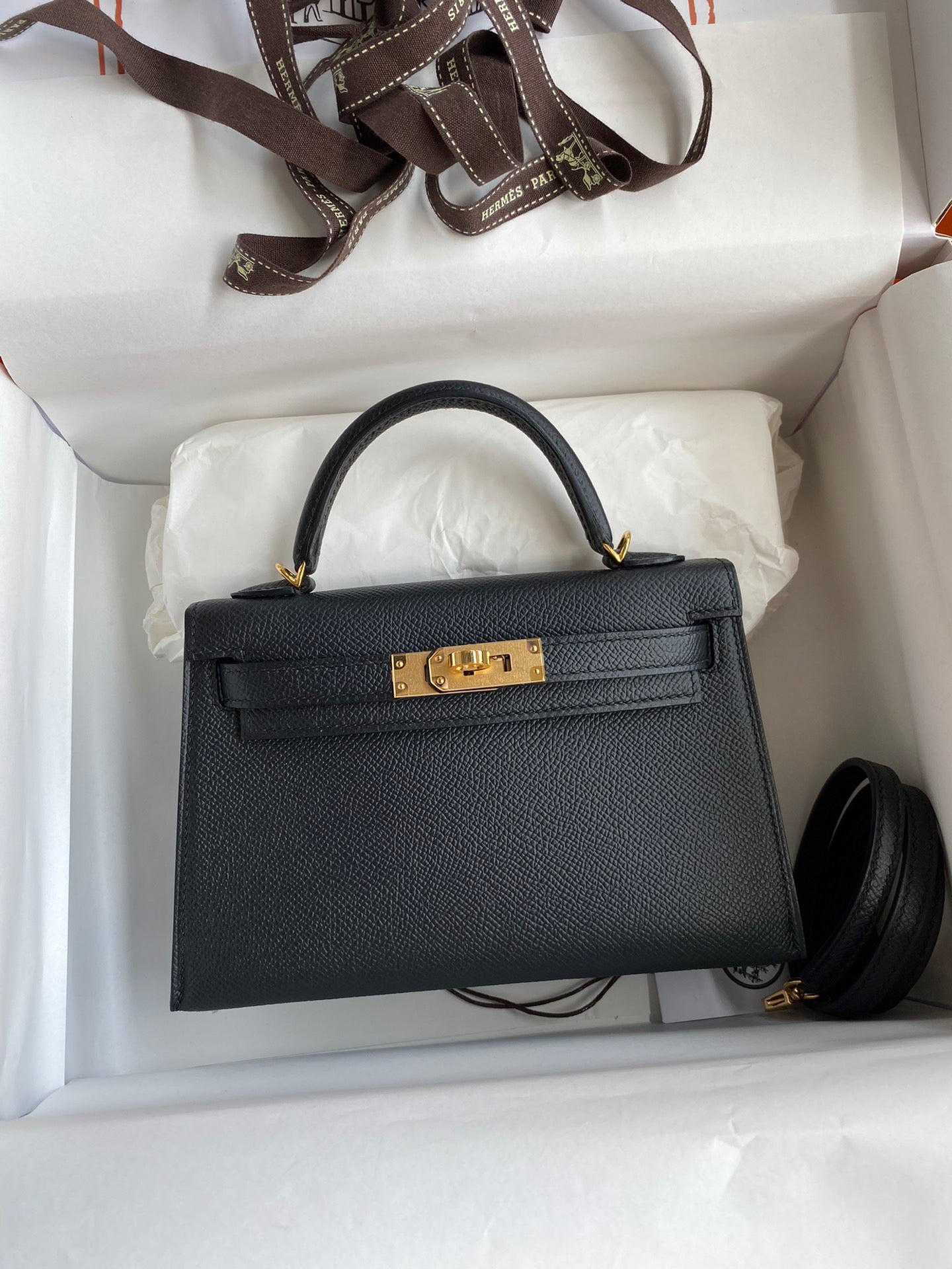 Hermes Kelly Mini II Sellier Bag In Black Epsom Leather