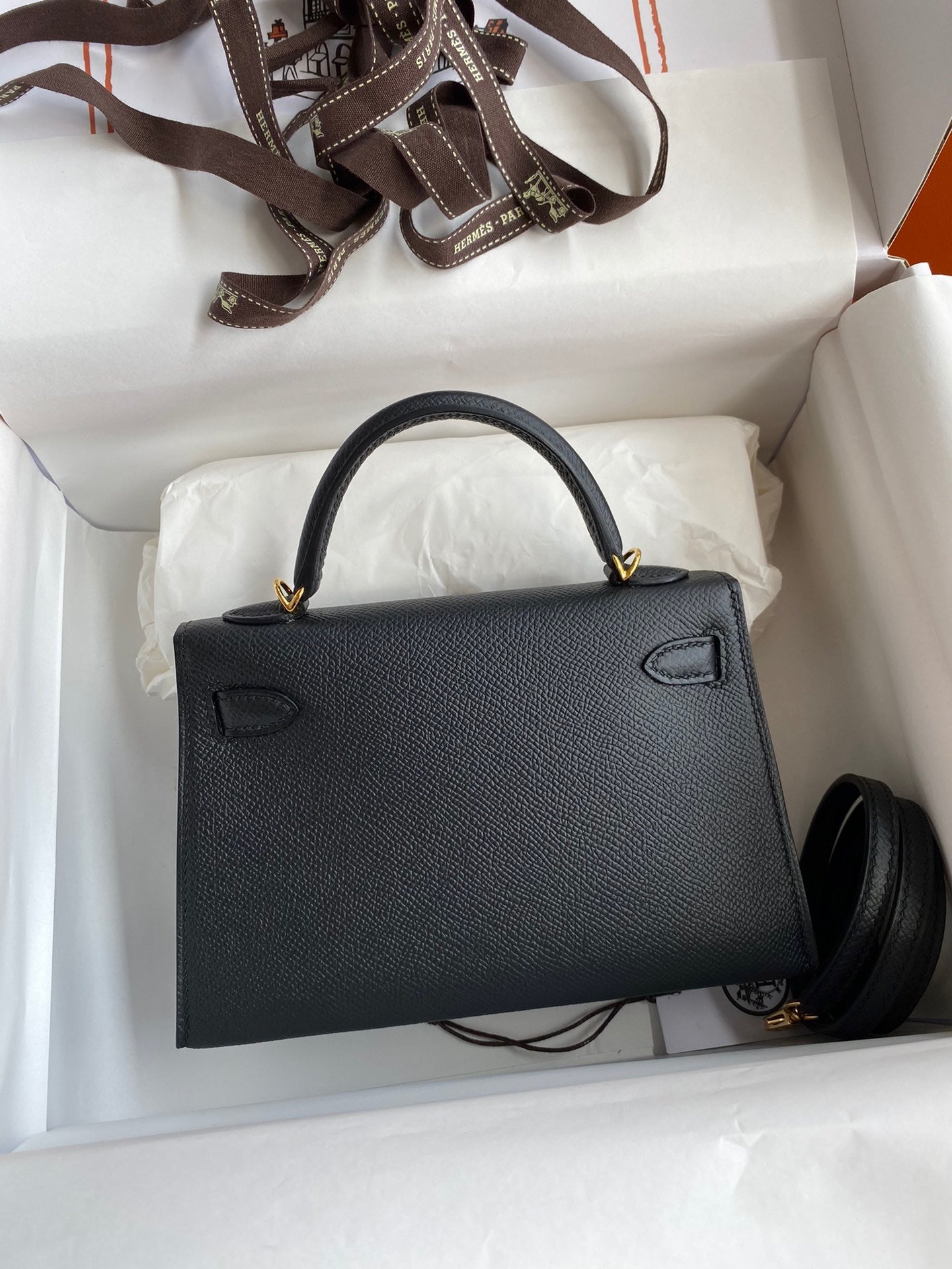 Hermes Kelly Mini II Sellier Bag In Black Epsom Leather