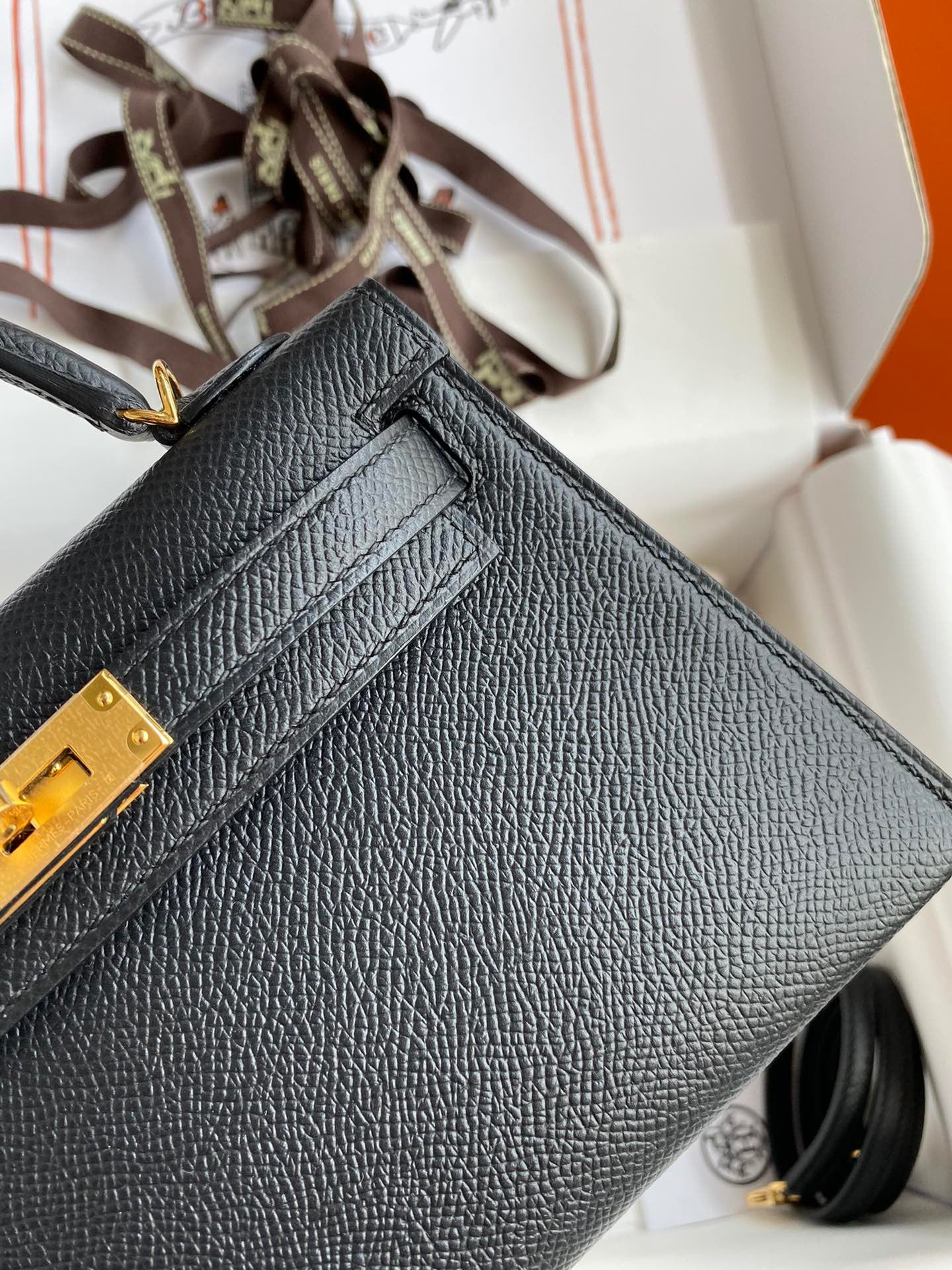 Hermes Kelly Mini II Sellier Bag In Black Epsom Leather