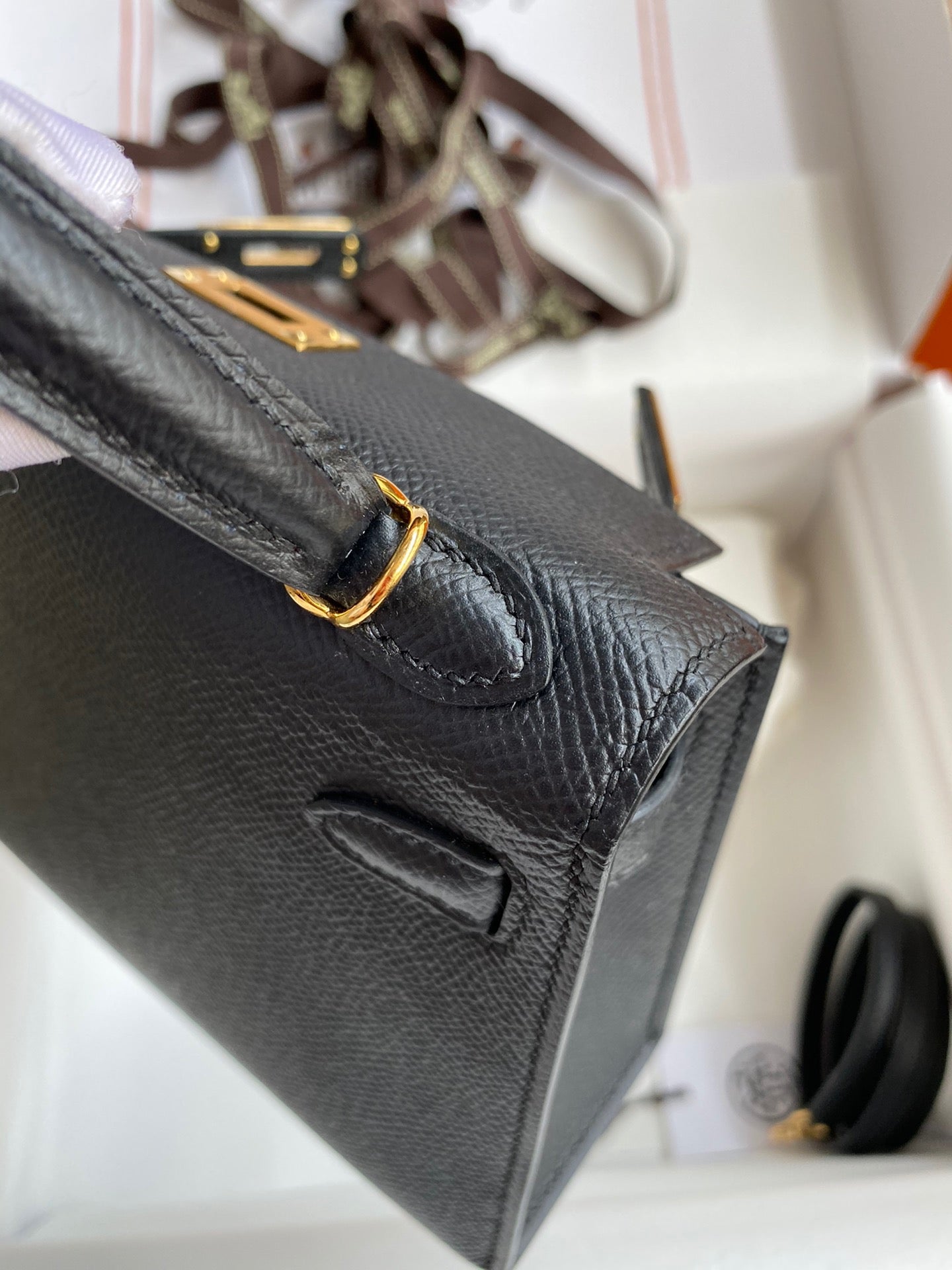 Hermes Kelly Mini II Sellier Bag In Black Epsom Leather