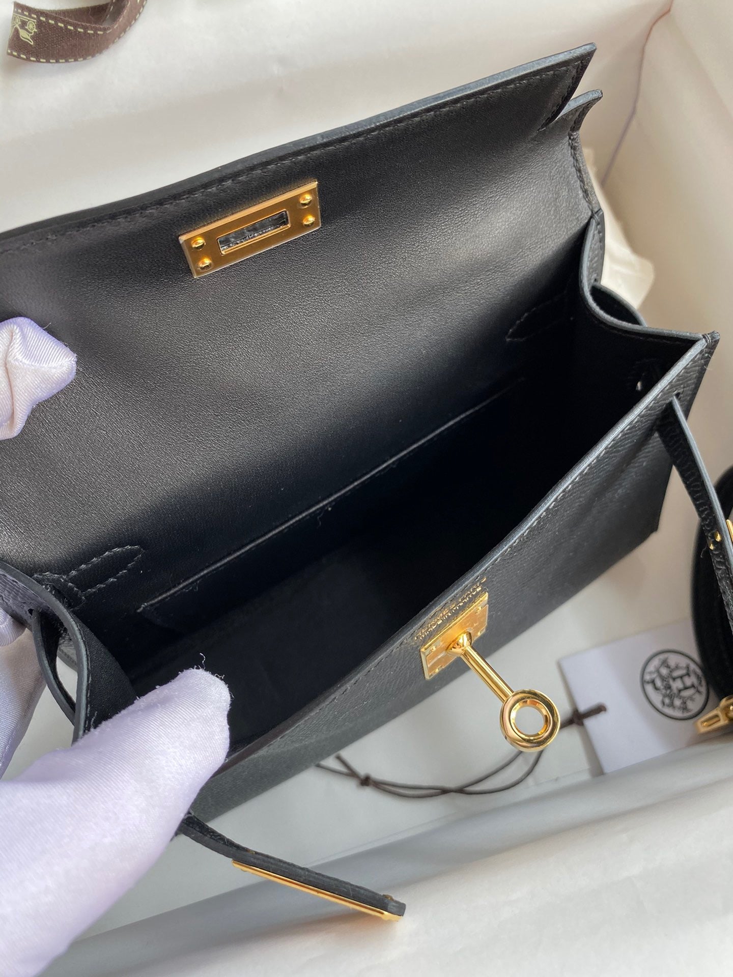 Hermes Kelly Mini II Sellier Bag In Black Epsom Leather