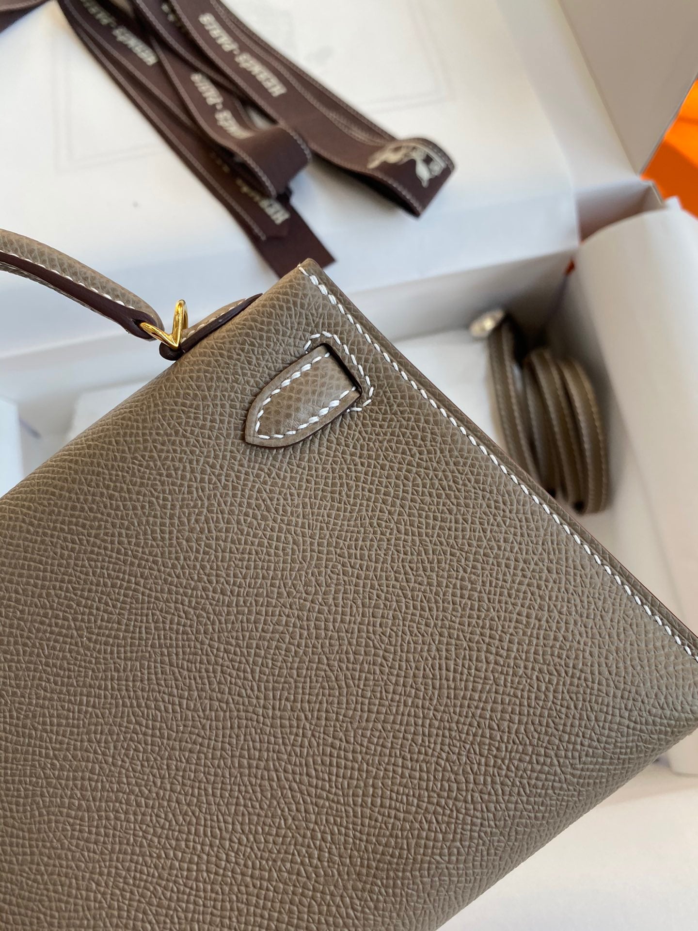 Hermes Kelly Mini II Sellier Bag In Etoupe Epsom Leather