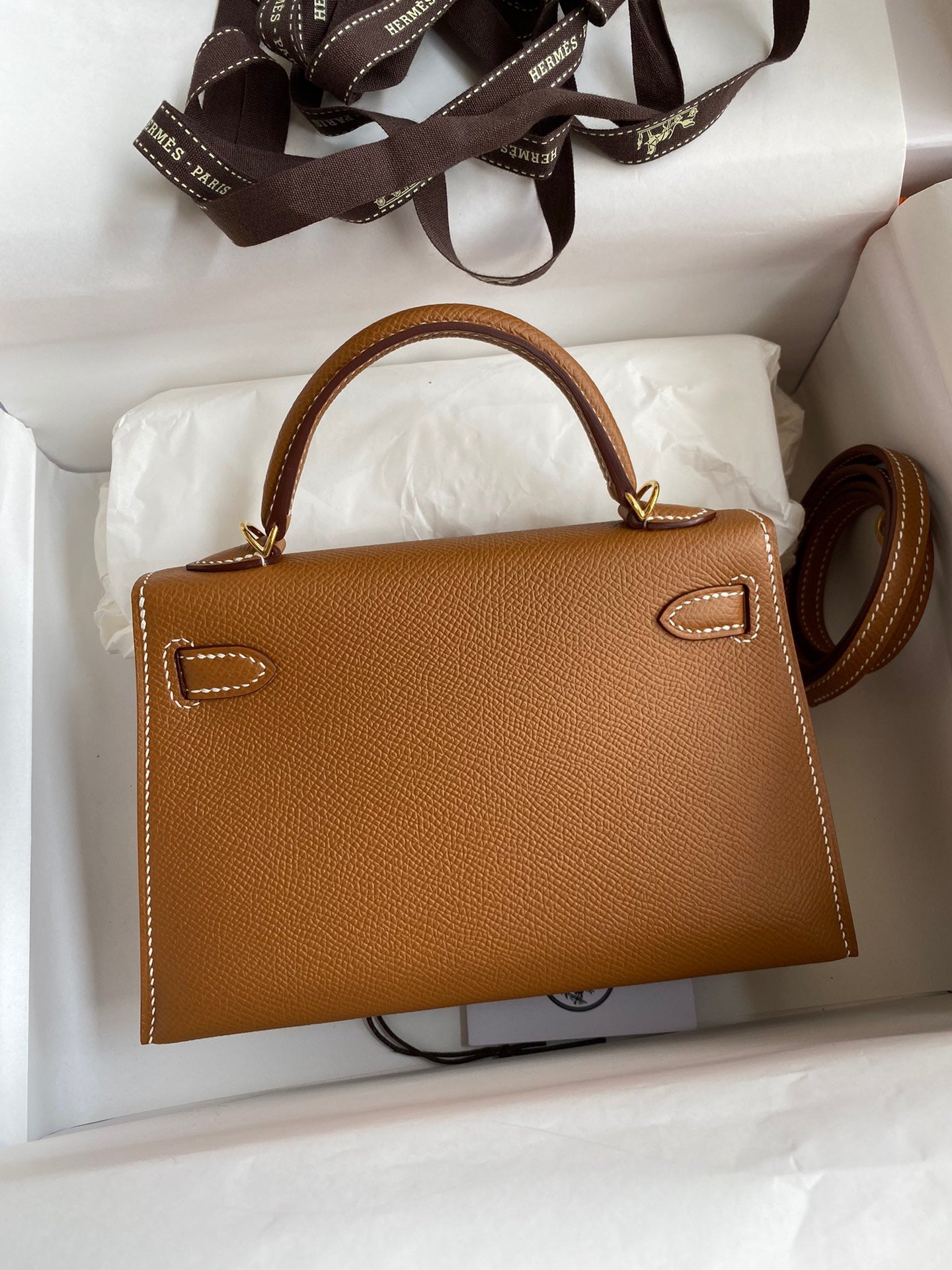 Hermes Kelly Mini II Sellier Bag In Golden Brown Epsom Leather