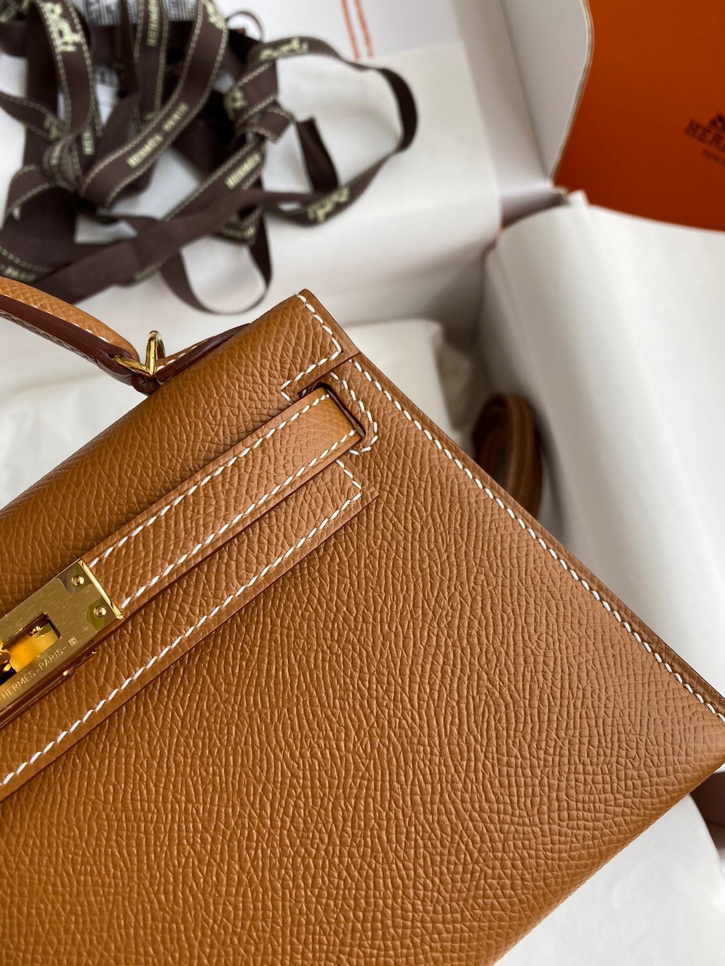 Hermes Kelly Mini II Sellier Bag In Golden Brown Epsom Leather