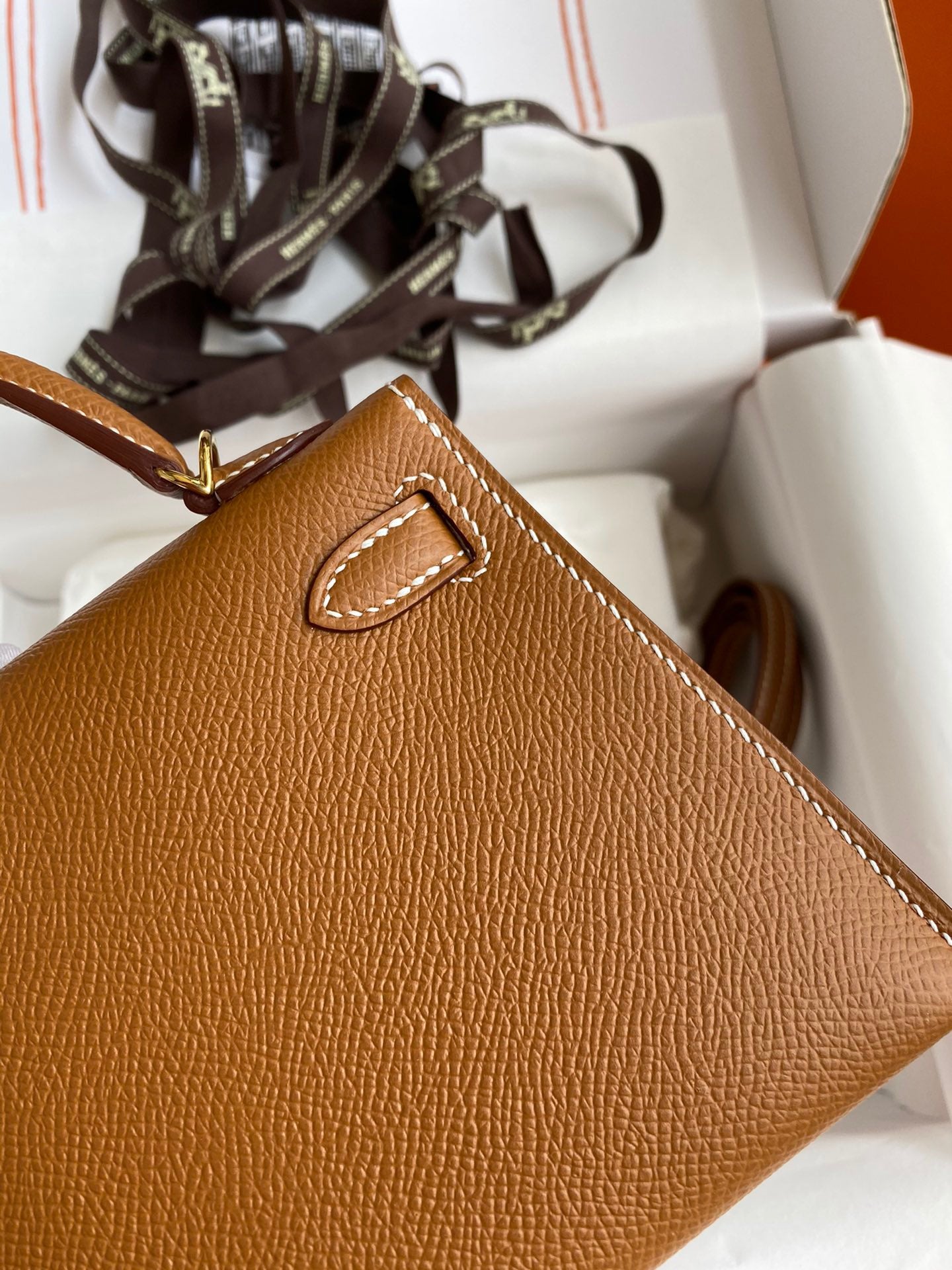 Hermes Kelly Mini II Sellier Bag In Golden Brown Epsom Leather