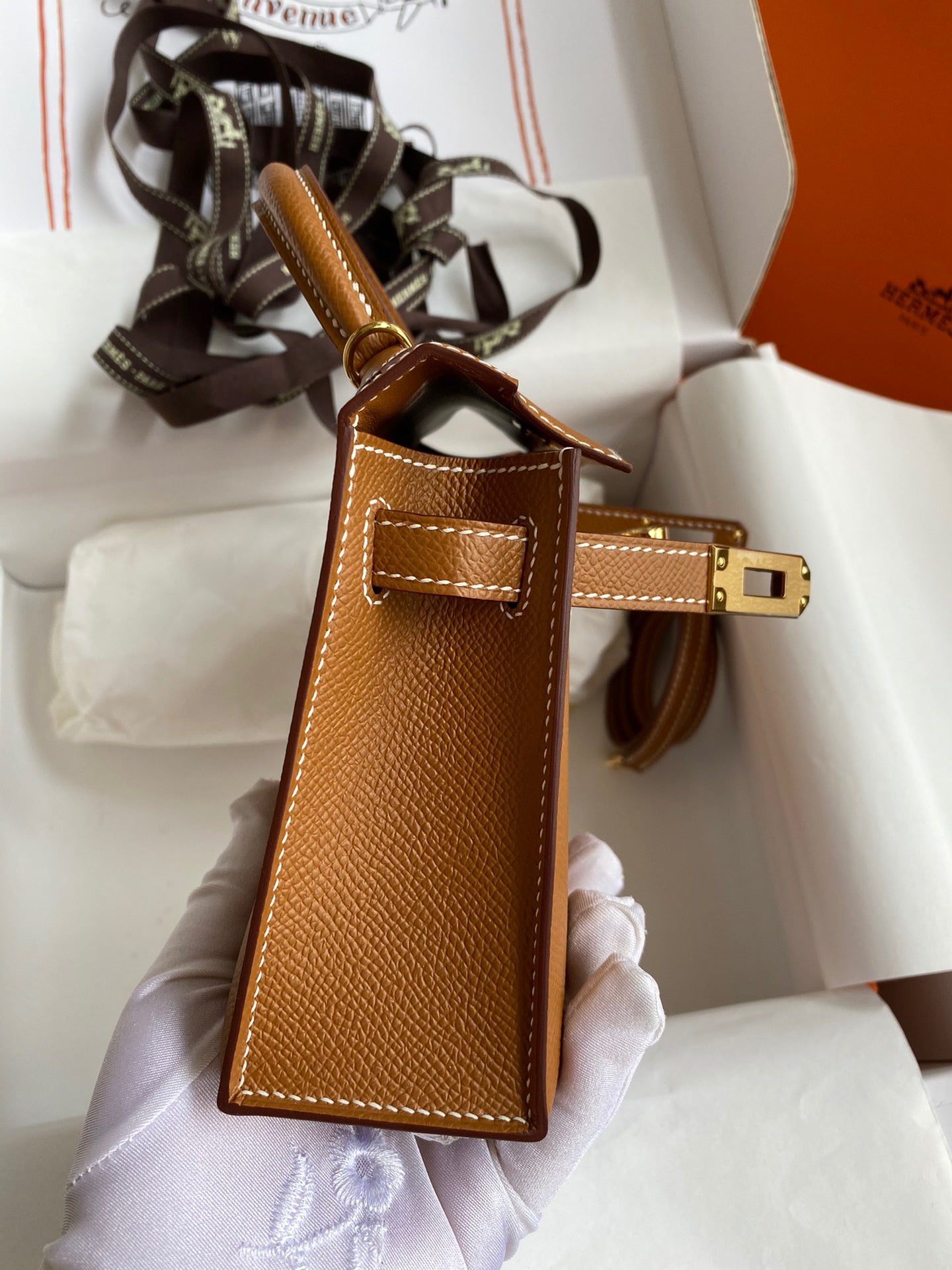 Hermes Kelly Mini II Sellier Bag In Golden Brown Epsom Leather