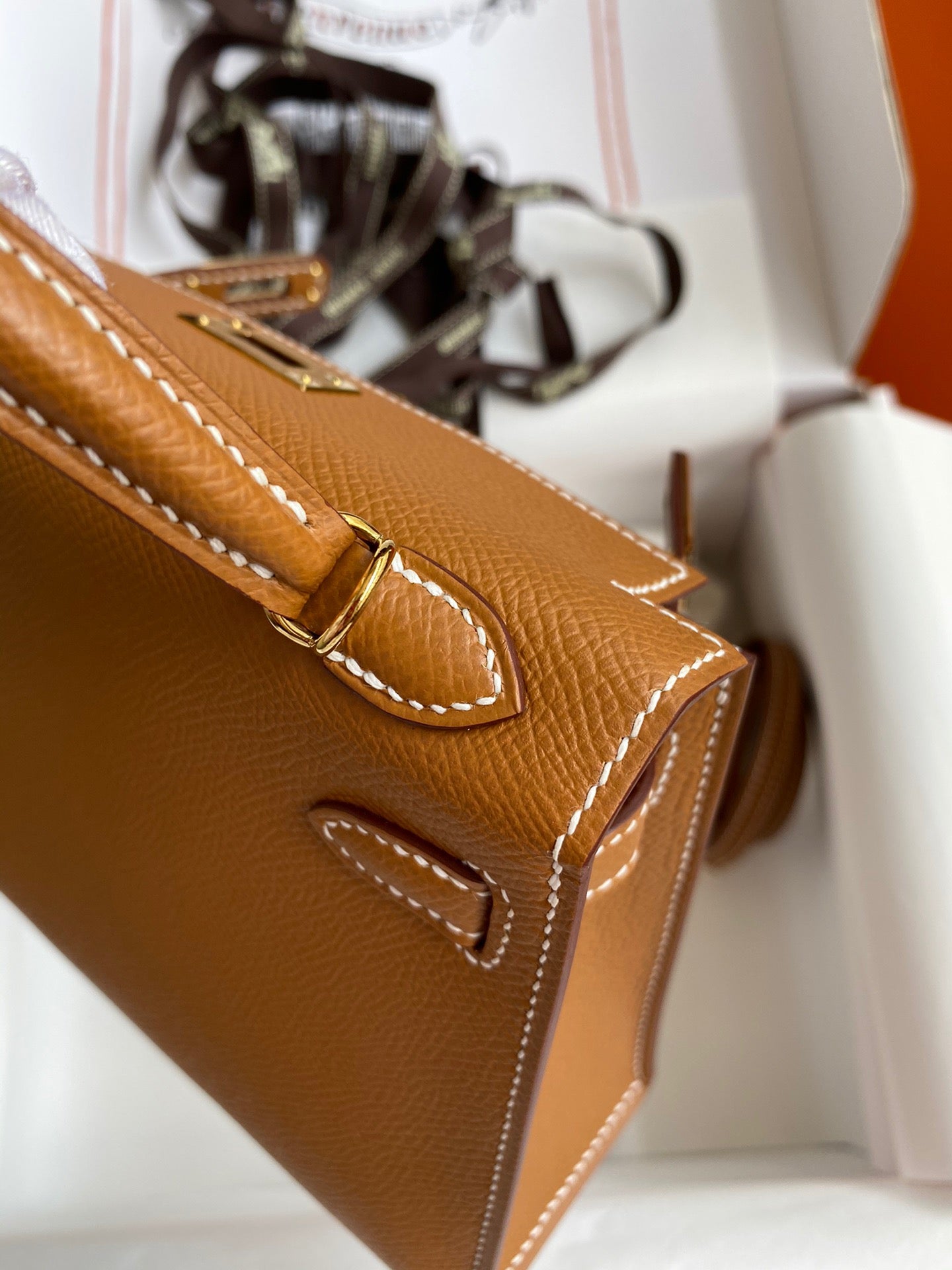 Hermes Kelly Mini II Sellier Bag In Golden Brown Epsom Leather