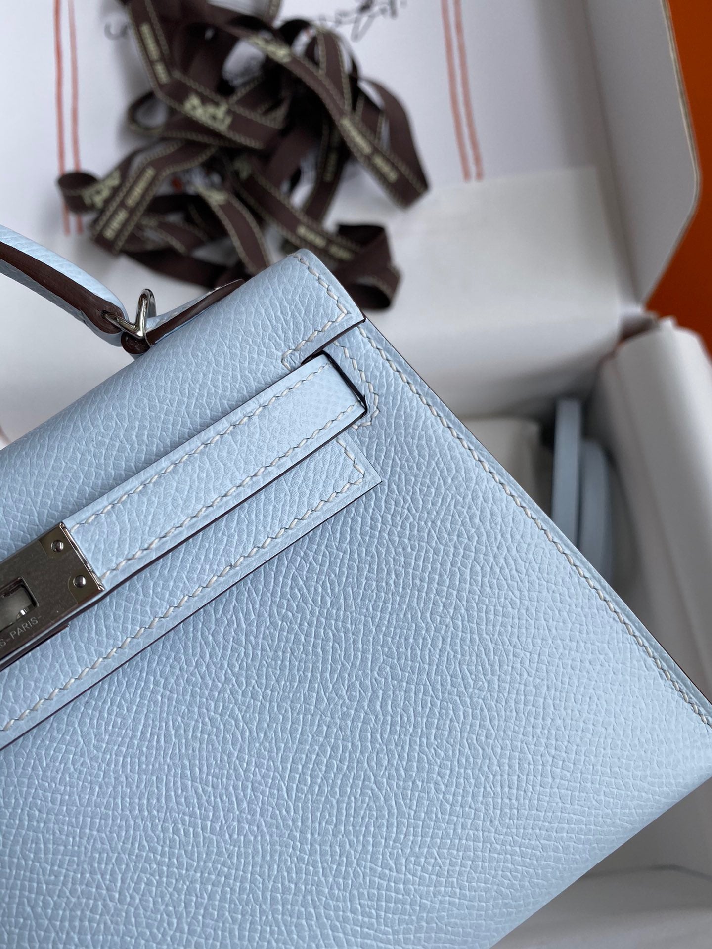 Hermes Kelly Mini II Sellier Bag In Blue Brume Epsom Leather