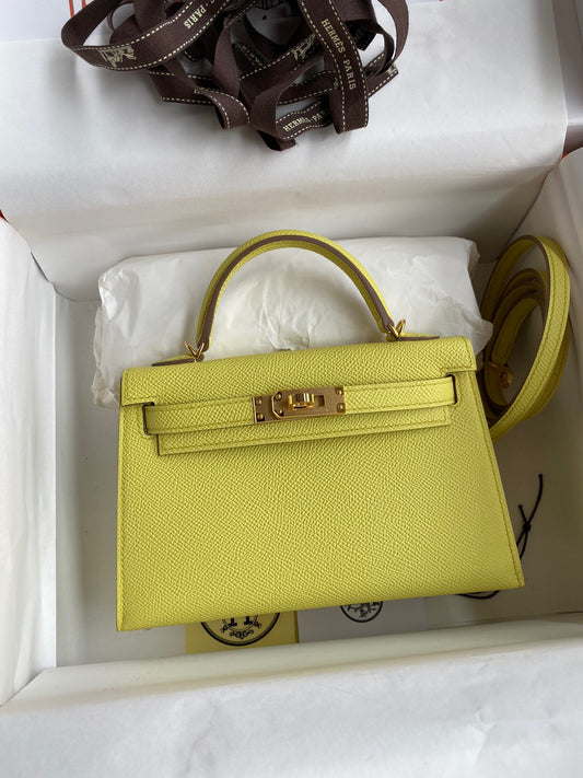 Hermes Kelly Mini II Sellier Bag In Lime Epsom Leather