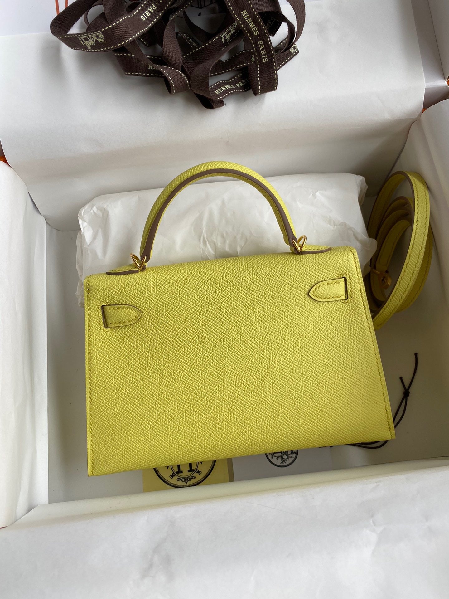 Hermes Kelly Mini II Sellier Bag In Lime Epsom Leather