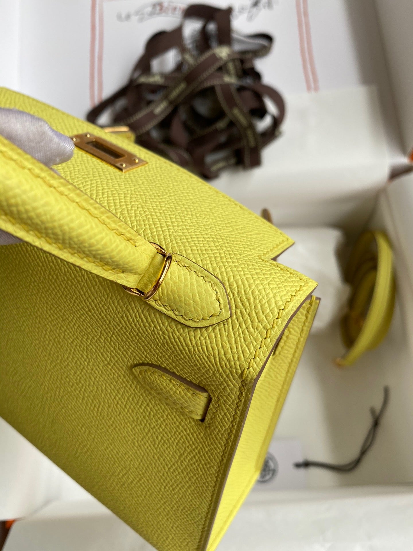 Hermes Kelly Mini II Sellier Bag In Lime Epsom Leather