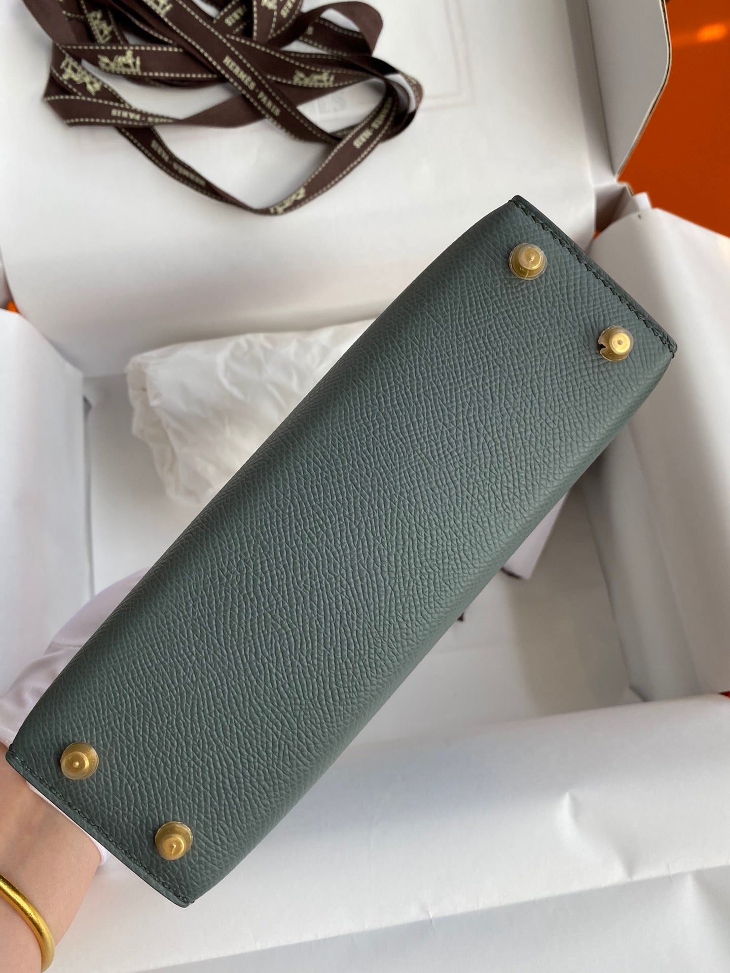 Hermes Kelly Mini II Sellier Bag In Vert Amande Epsom Leather