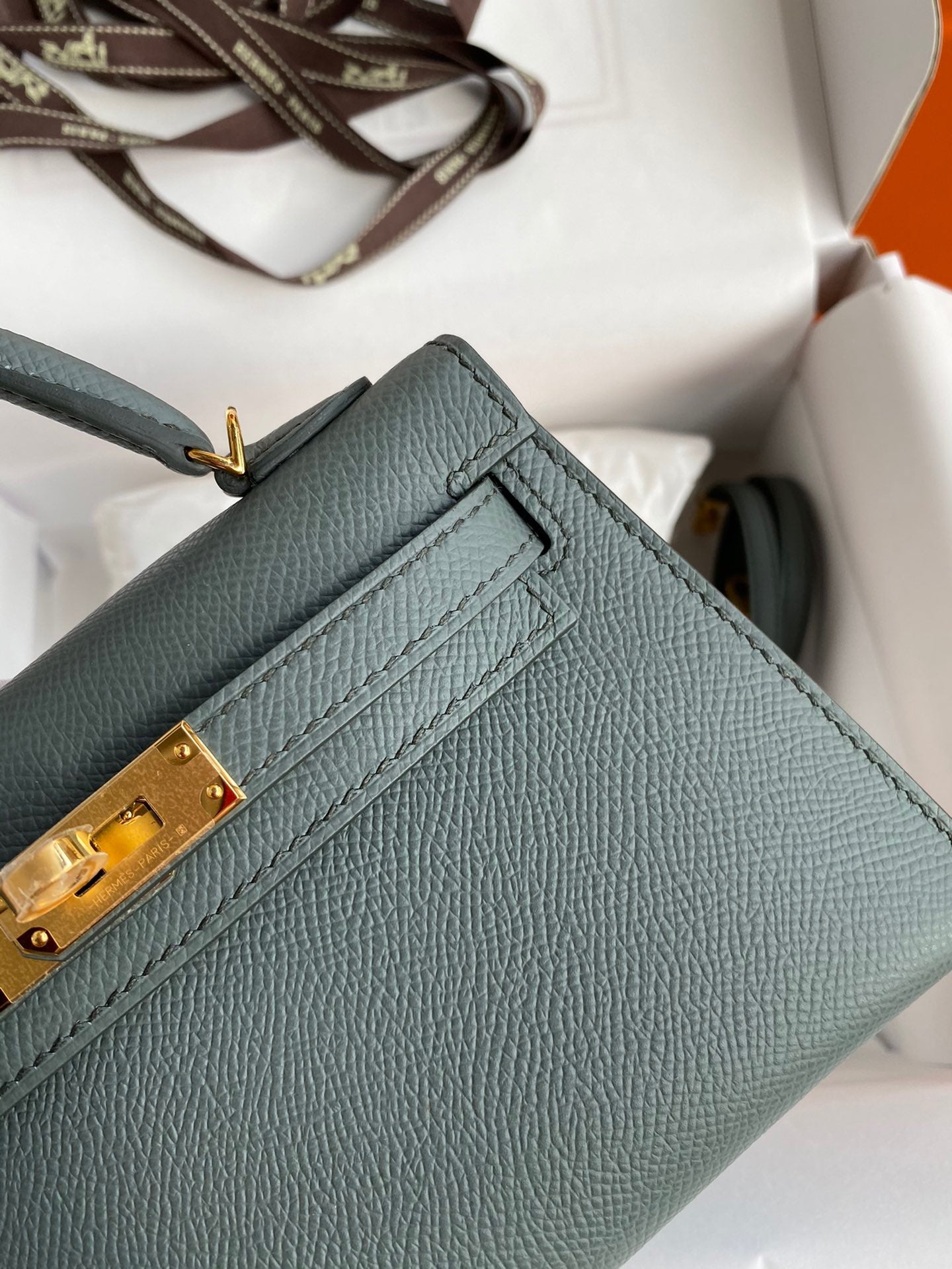 Hermes Kelly Mini II Sellier Bag In Vert Amande Epsom Leather