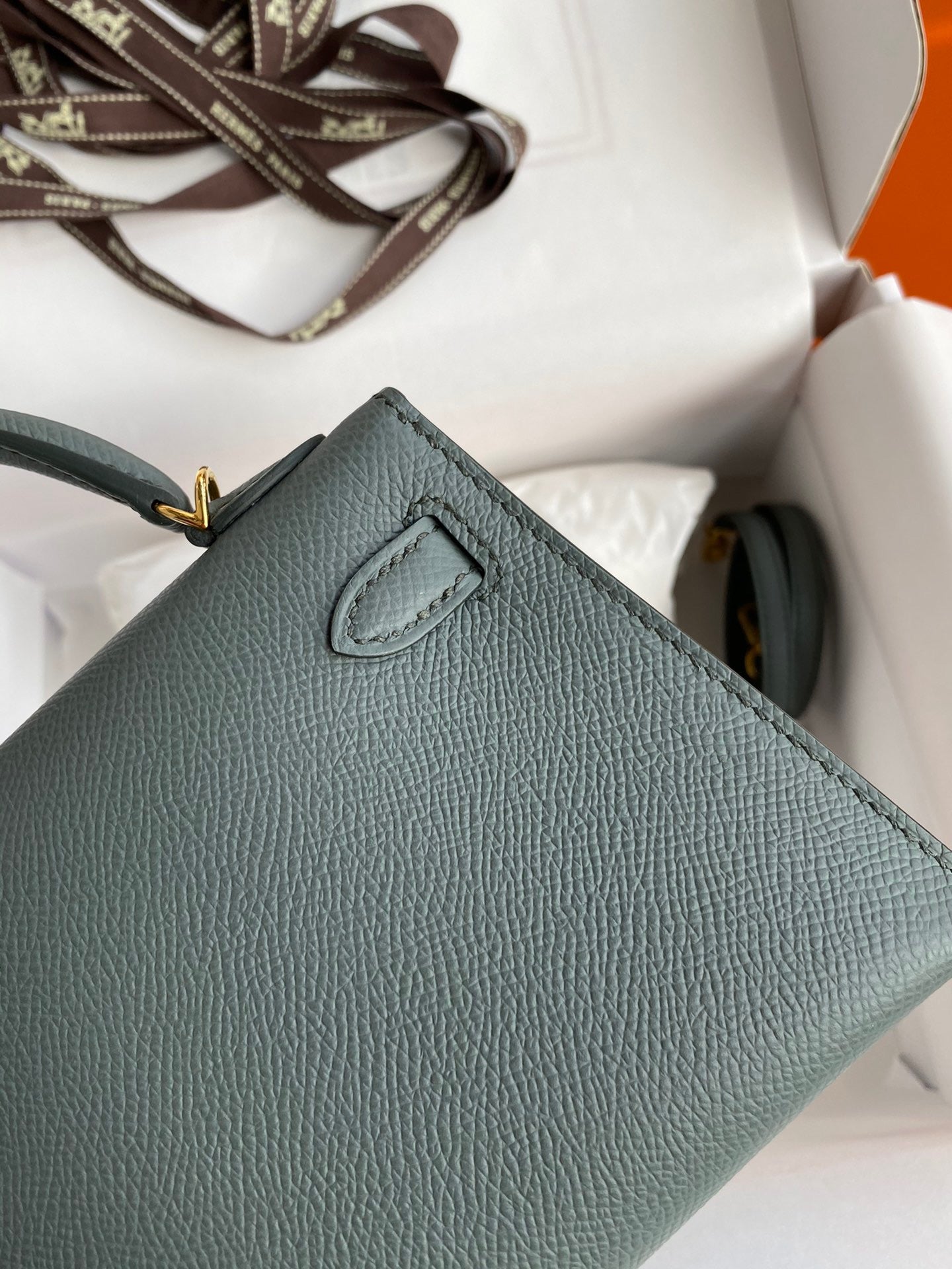 Hermes Kelly Mini II Sellier Bag In Vert Amande Epsom Leather