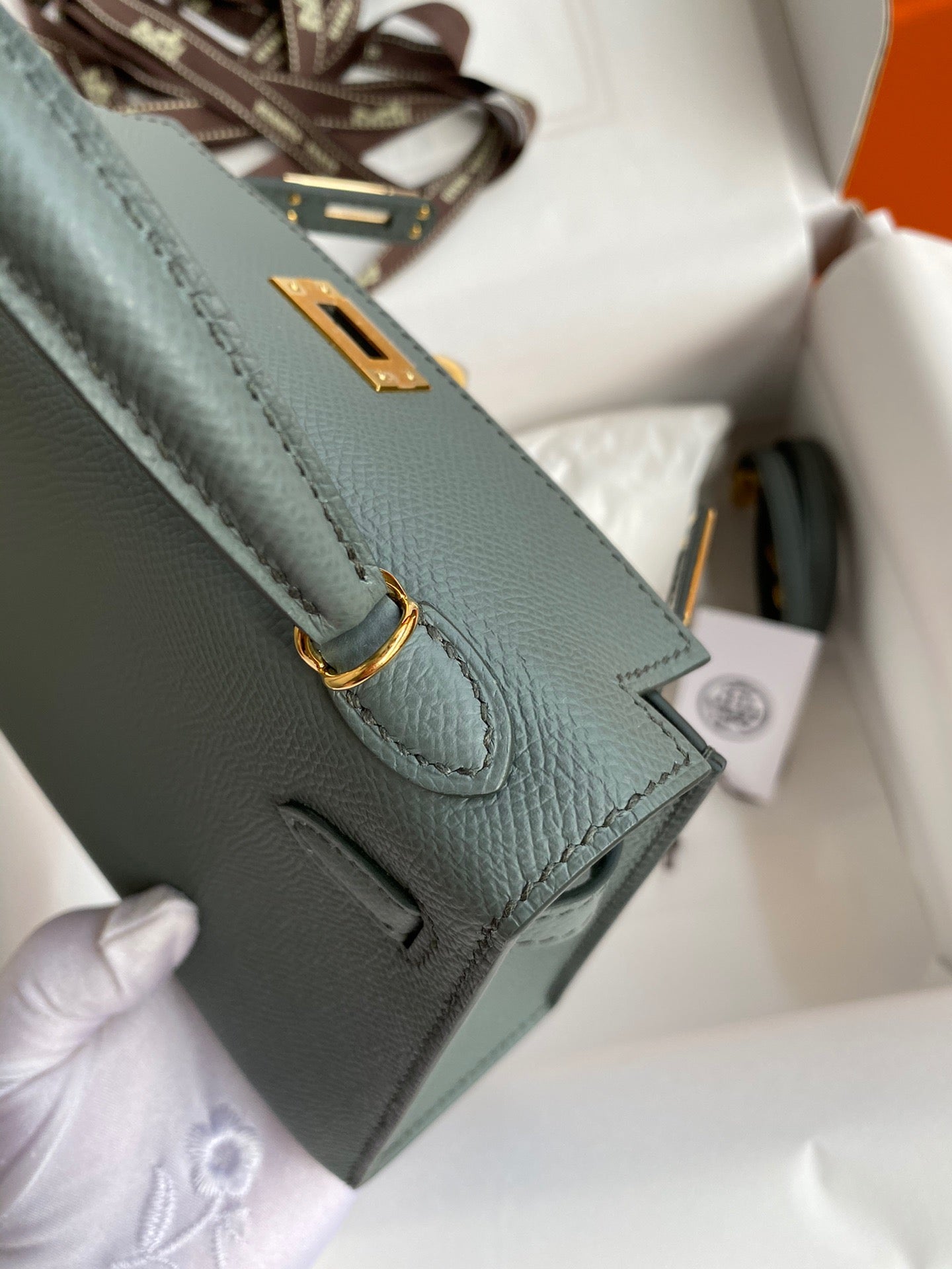 Hermes Kelly Mini II Sellier Bag In Vert Amande Epsom Leather