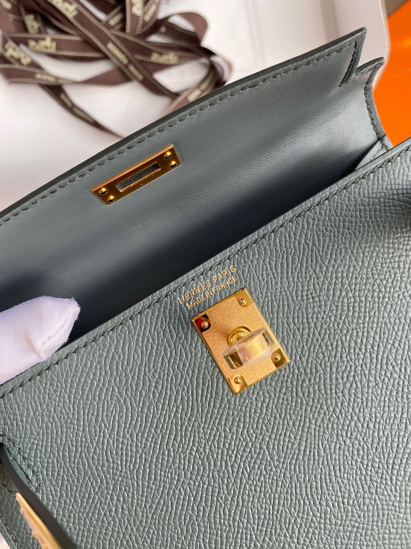 Hermes Kelly Mini II Sellier Bag In Vert Amande Epsom Leather