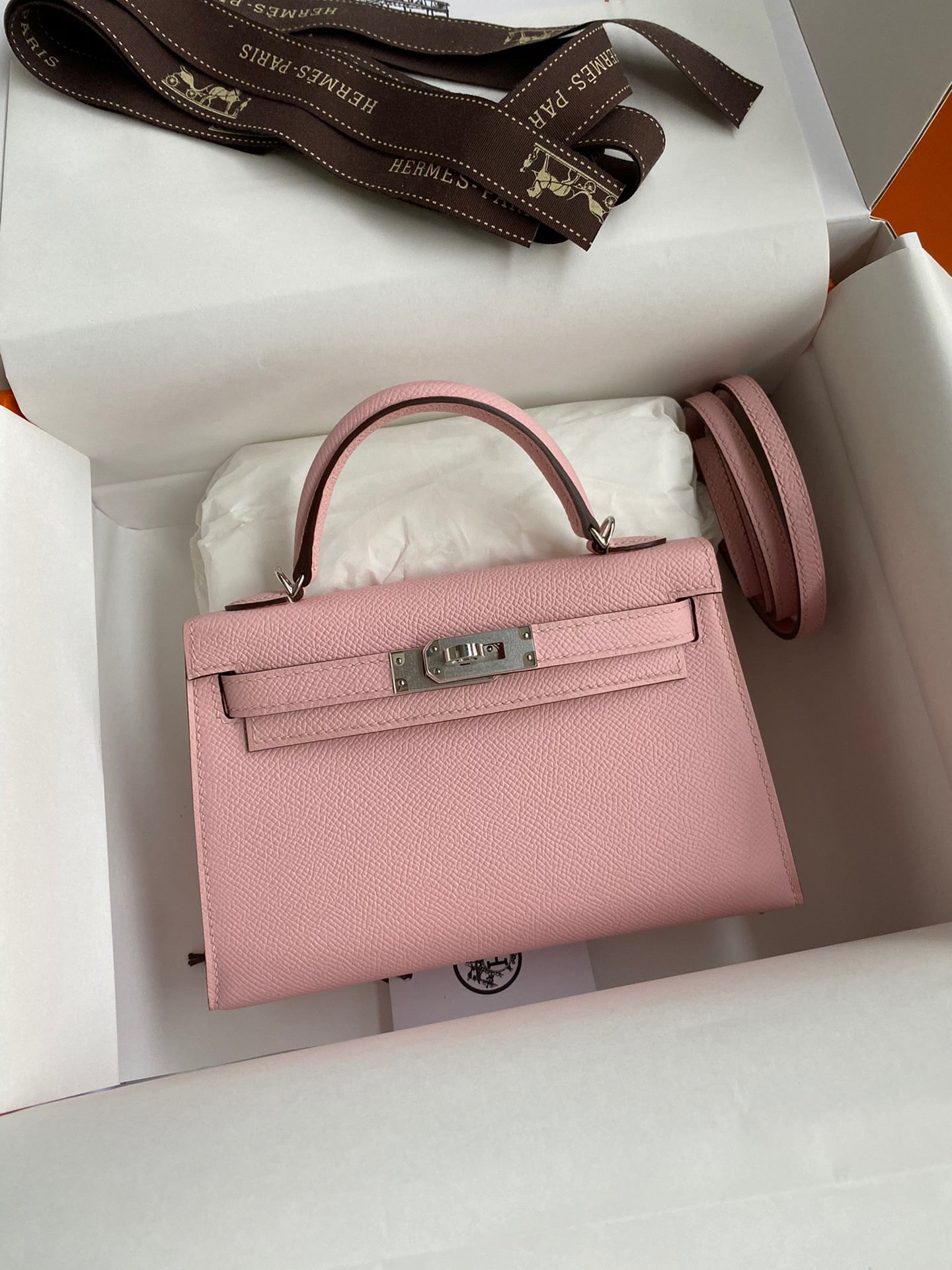 Hermes Kelly Mini II Sellier Bag In Rose Sakura Epsom Leather