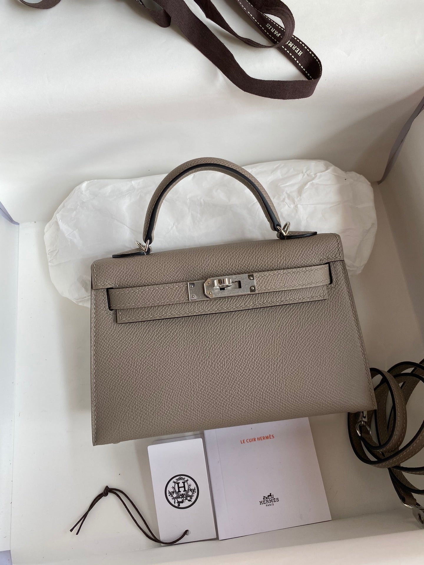 Hermes Kelly Mini II Sellier Bag In Gris Asphalte Epsom Leather