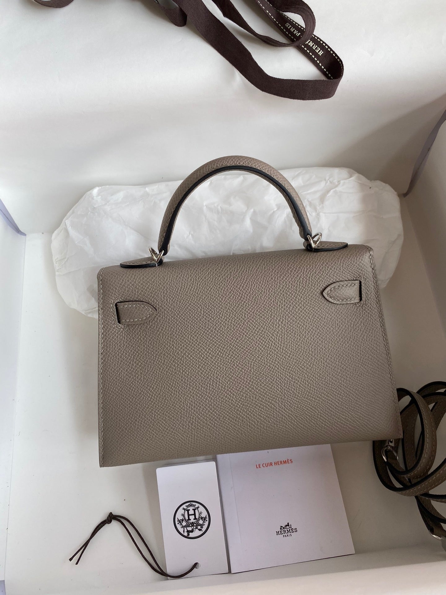 Hermes Kelly Mini II Sellier Bag In Gris Asphalte Epsom Leather