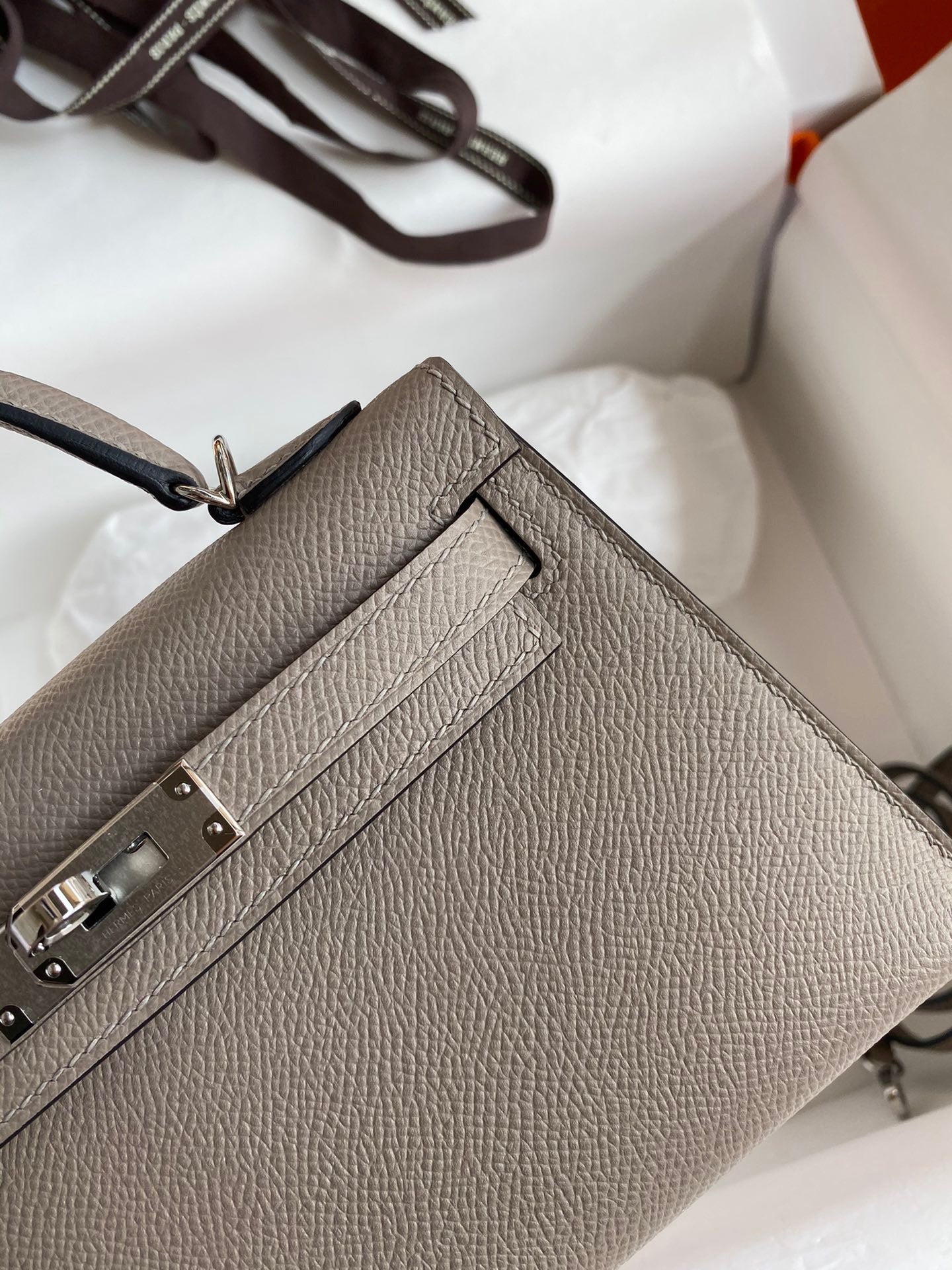 Hermes Kelly Mini II Sellier Bag In Gris Asphalte Epsom Leather