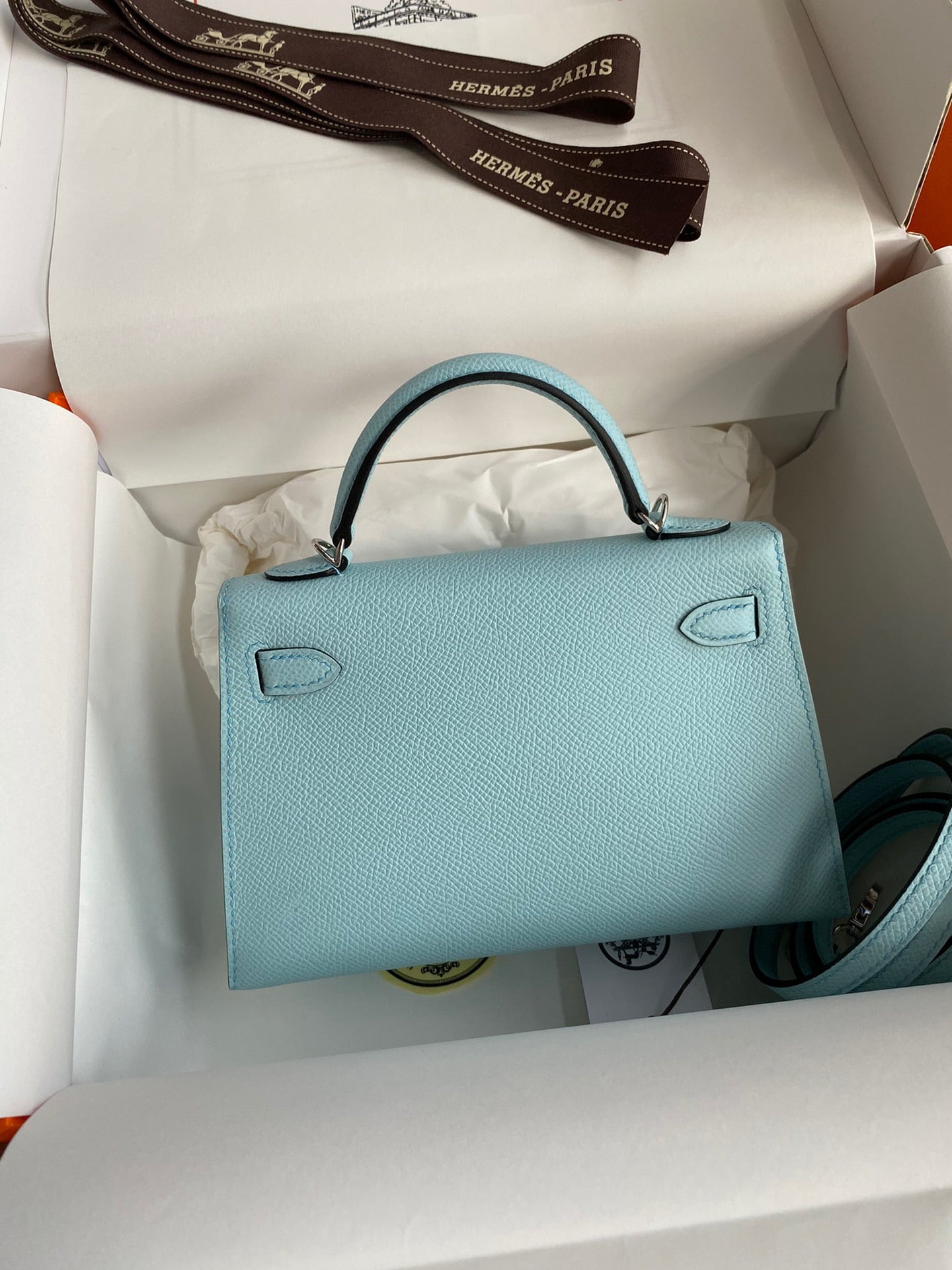 Hermes Kelly Mini II Sellier Bag In Blue Zephyr Epsom Leather