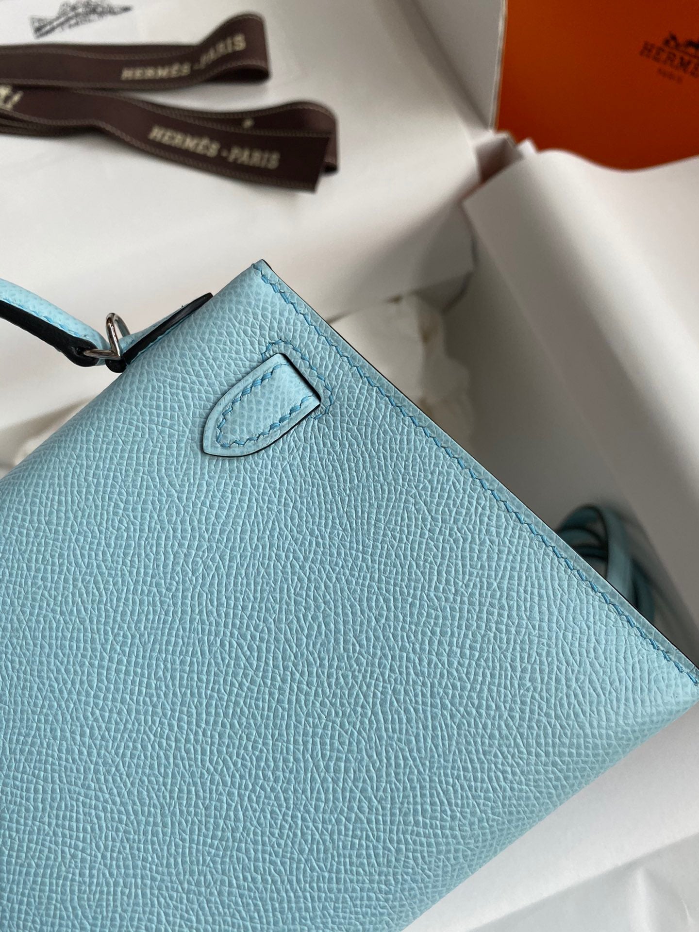 Hermes Kelly Mini II Sellier Bag In Blue Zephyr Epsom Leather