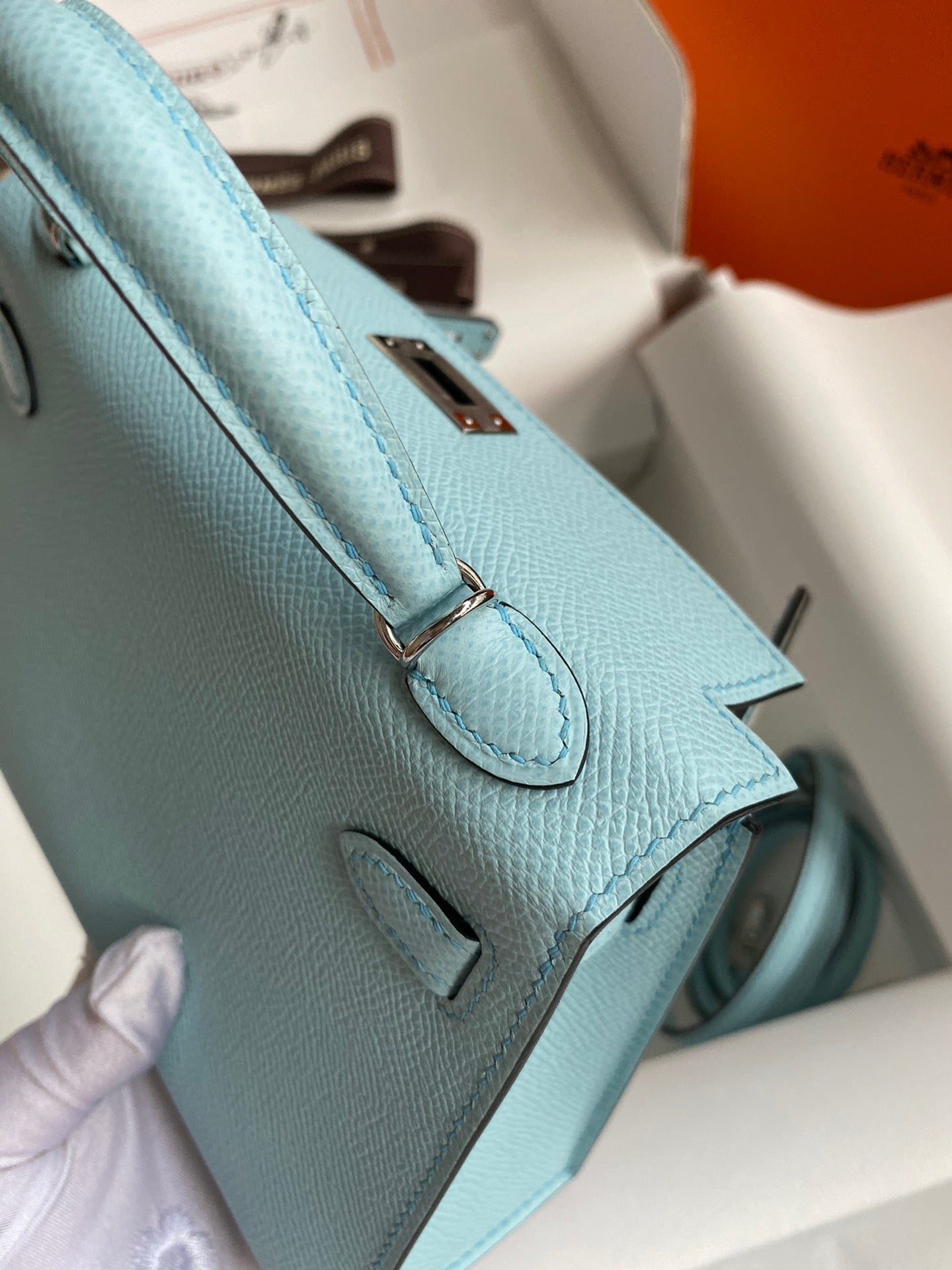 Hermes Kelly Mini II Sellier Bag In Blue Zephyr Epsom Leather