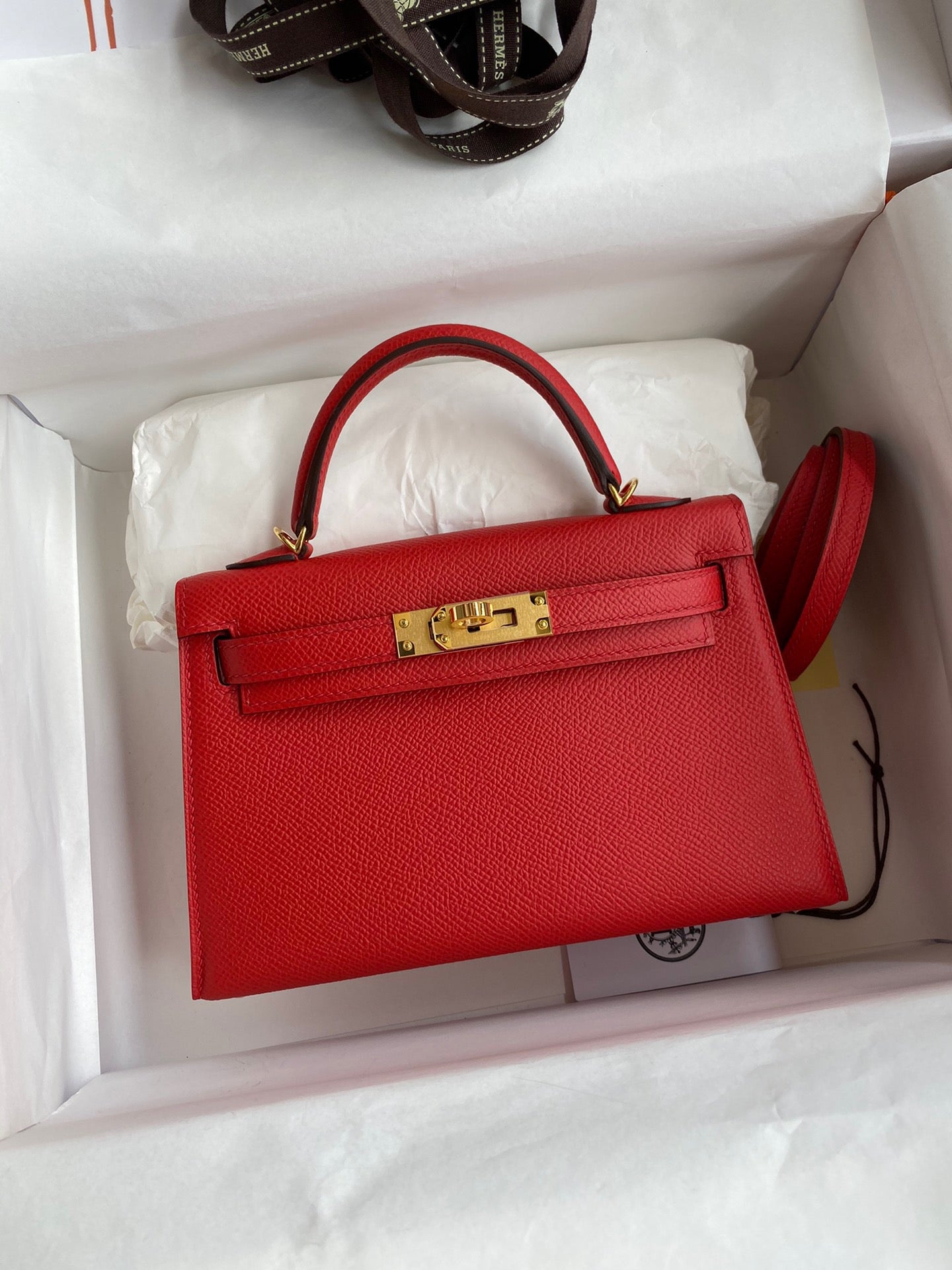 Hermes Kelly Mini II Sellier Bag In Red Epsom Leather